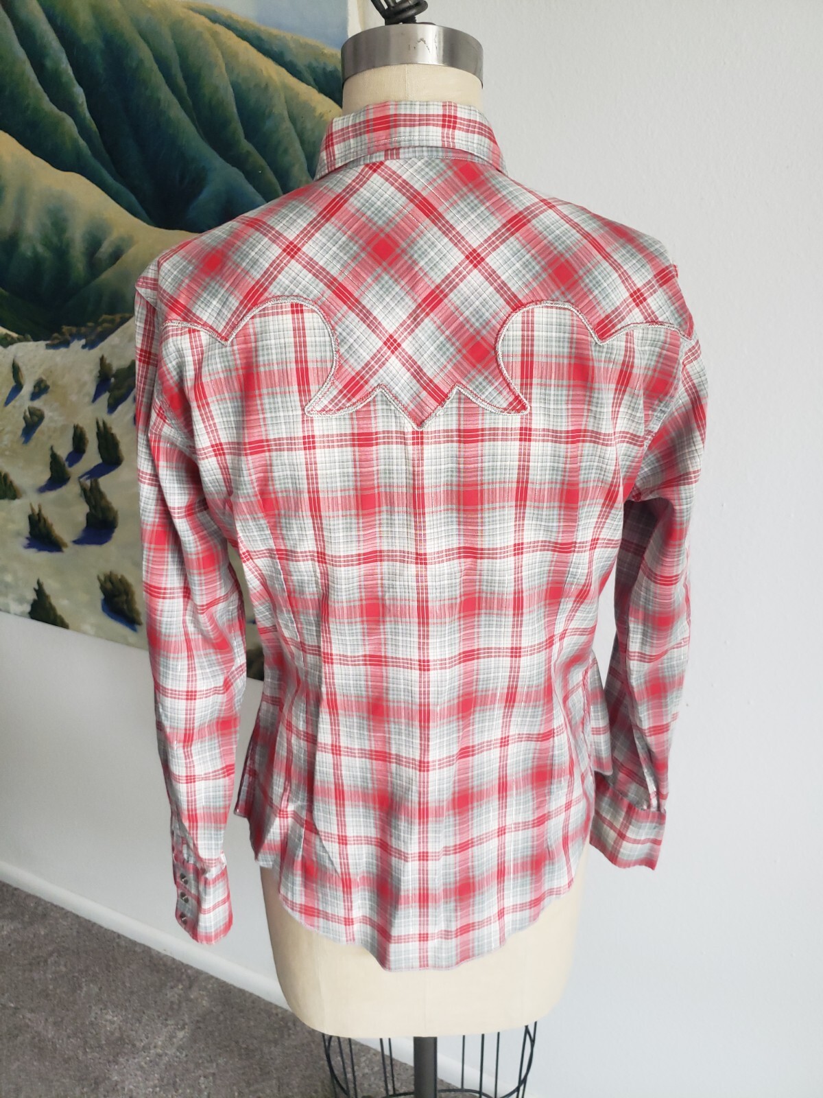 VTG H Bar C Womens Pearl Snap Western Shirt California Ranchwear 36 Silver