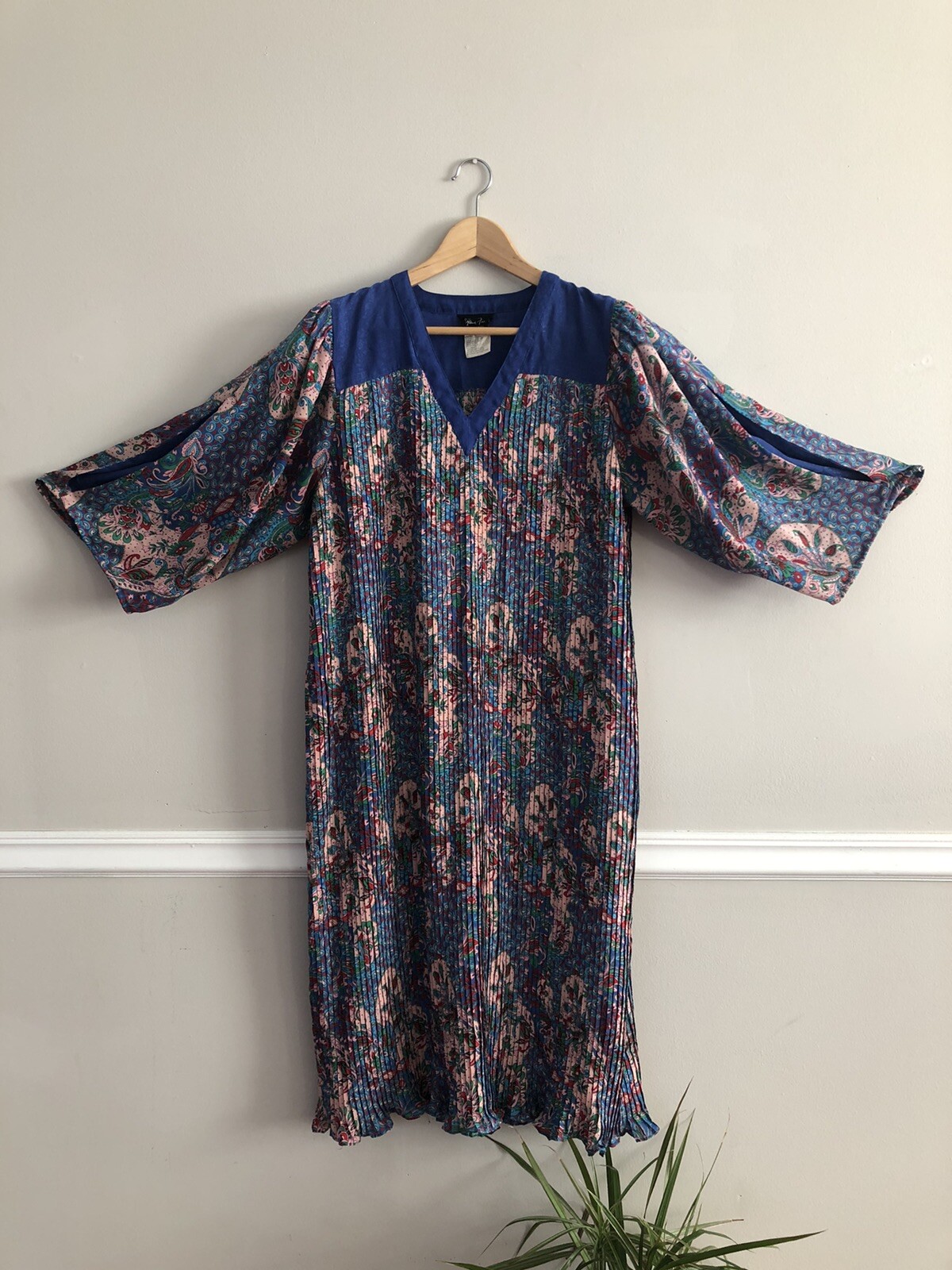 Vtg 80s DIANE FREIS Georgette Tunic Dress Paisley Puff Pleated Tent Trapeze XL