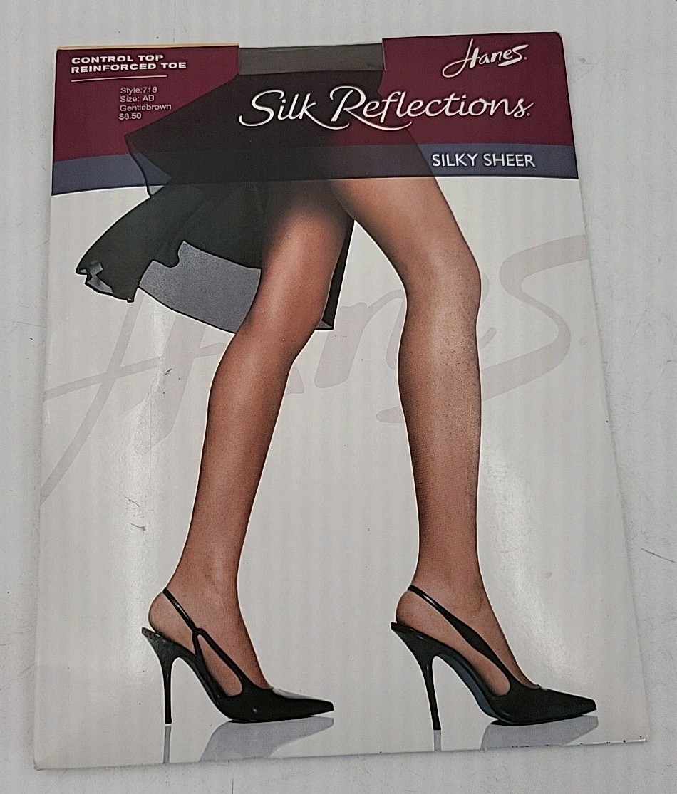 VTG Hanes Silk Reflections Pantyhose Style 718 AB Gentle Brown Reinforced Toe