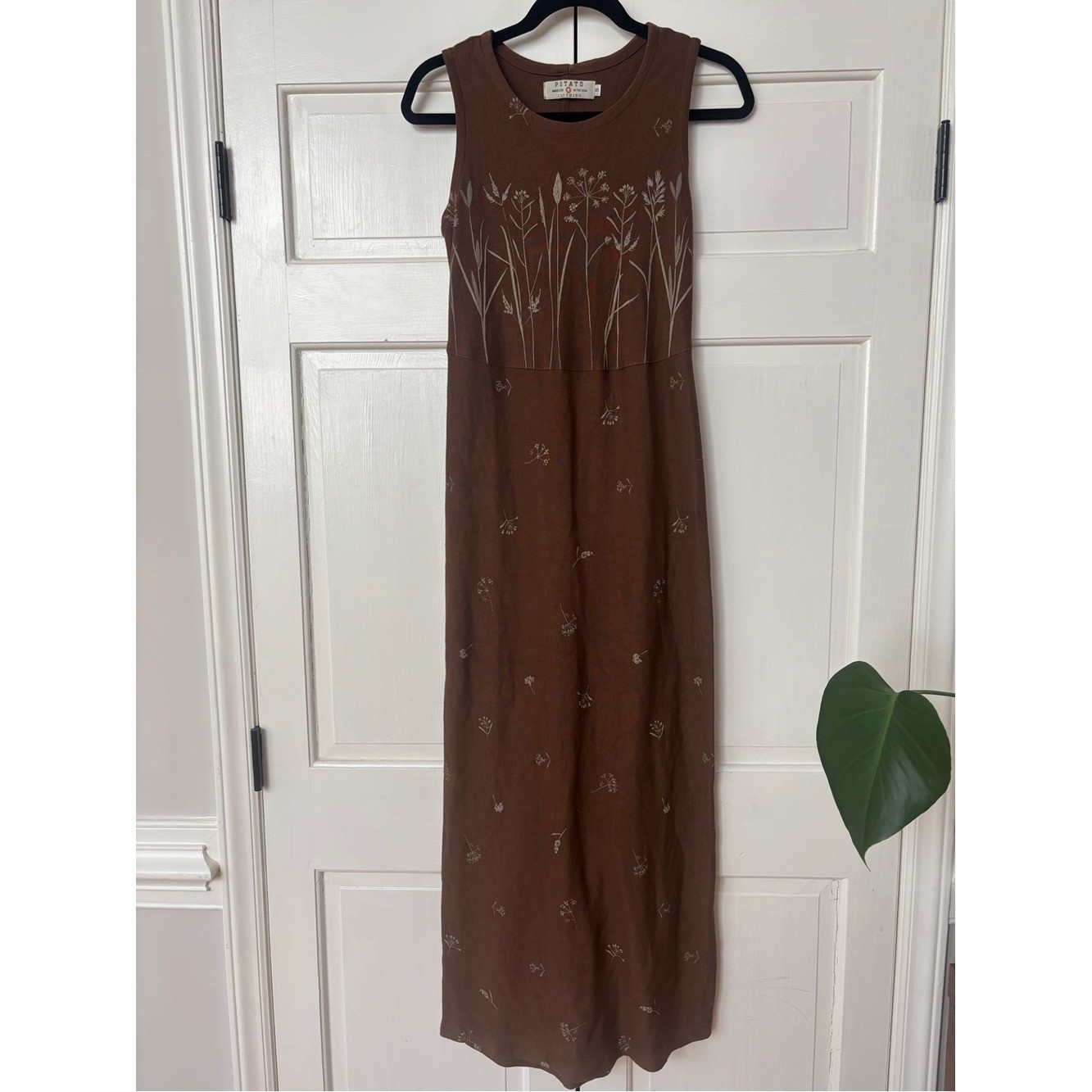 Vintage Potato Clothing Brown Maxi Dress Matchin Cardigan Cottagecore Size Small