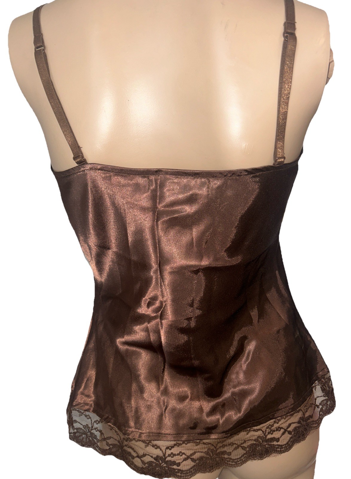 Vintage Y2K Deadstock One Step Up Satin Camisole Cami Top NWT Brown Rose Lace S