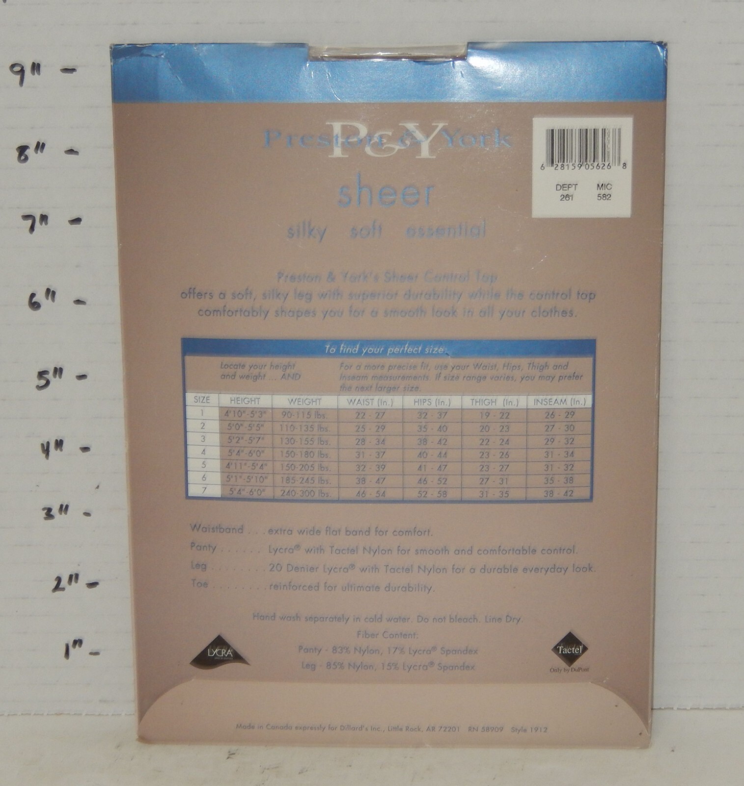 Preston & York Pantyhose Control Top Sheer Sizes 3 Brown Black Nude Style 1912