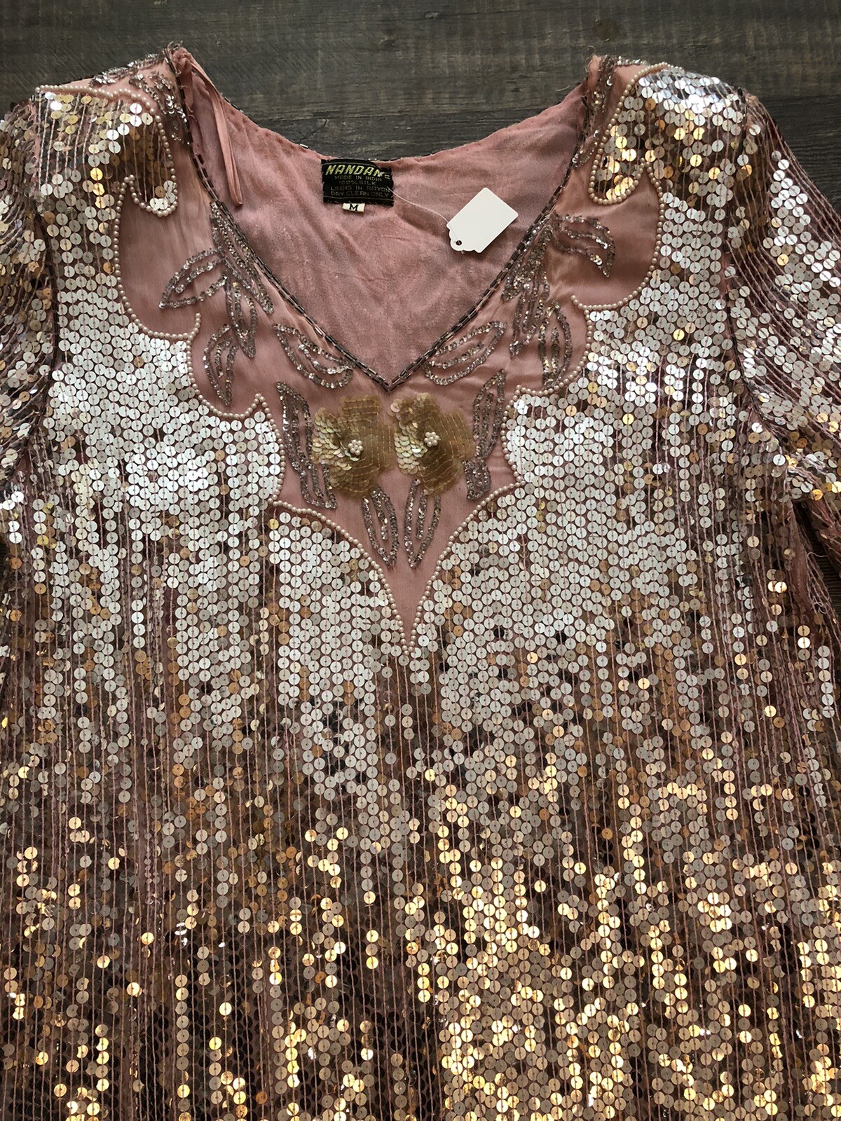 1970’s -80’s Vintage Pale Blush Pink Sequin Sheath Dress Medium