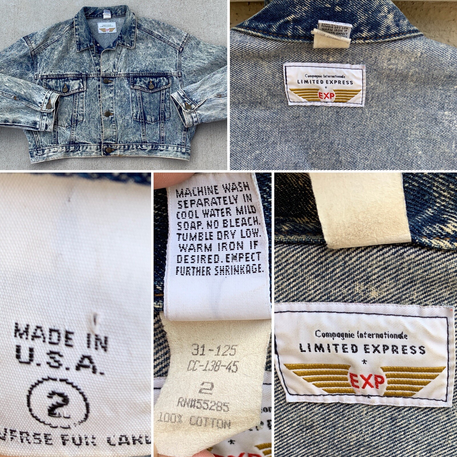 Vintage Cropped Denim Jacket Acid Wash Limited Express EXP Sz 2 (medium) 80s