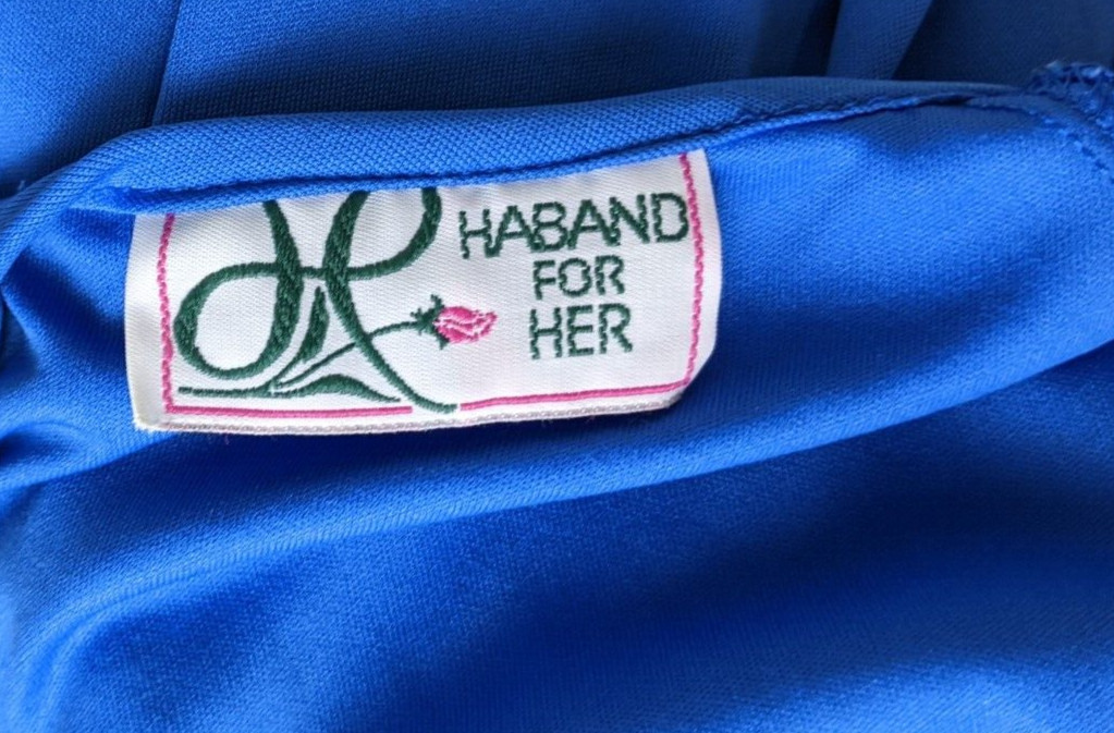 Vintage 70s Women’s Dress Size 12 Haband For Her Blue Belted Stretch Knit