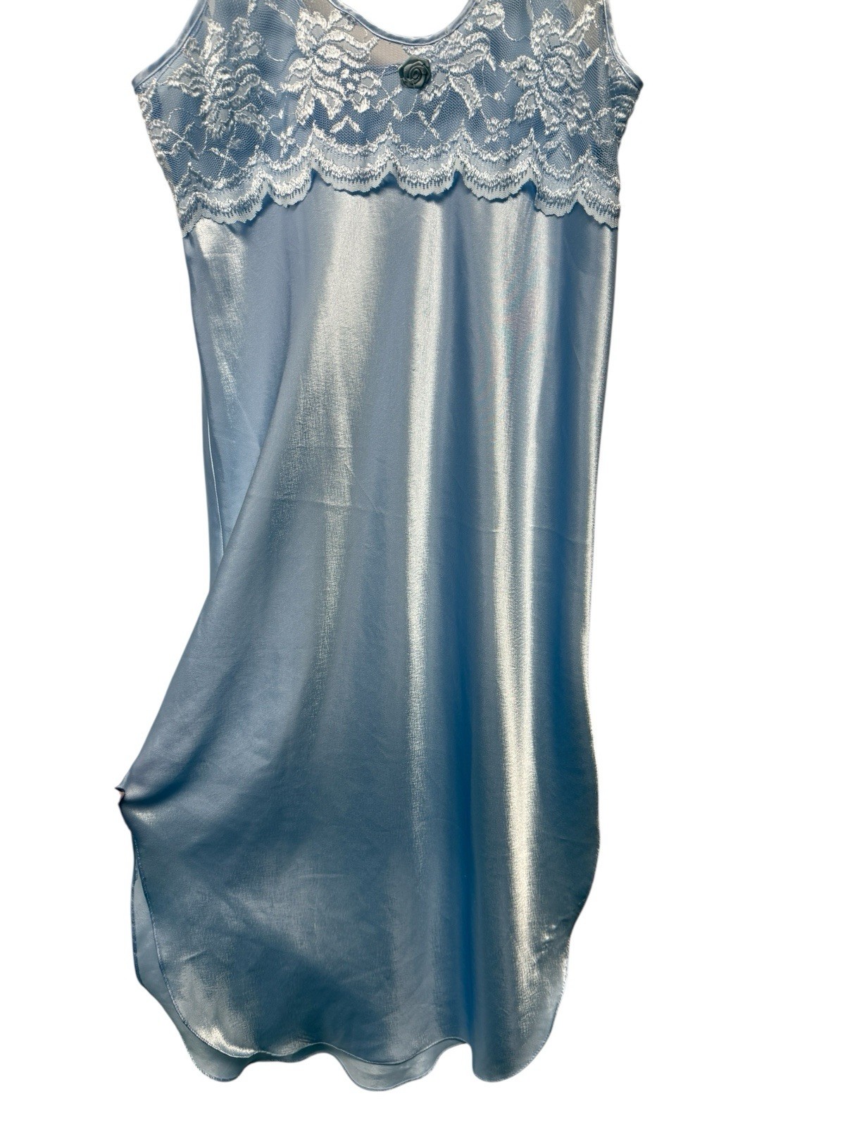 Vintage Romance Du Jour California Liquid Satin Lace Nightgown Slip Dress Blue S