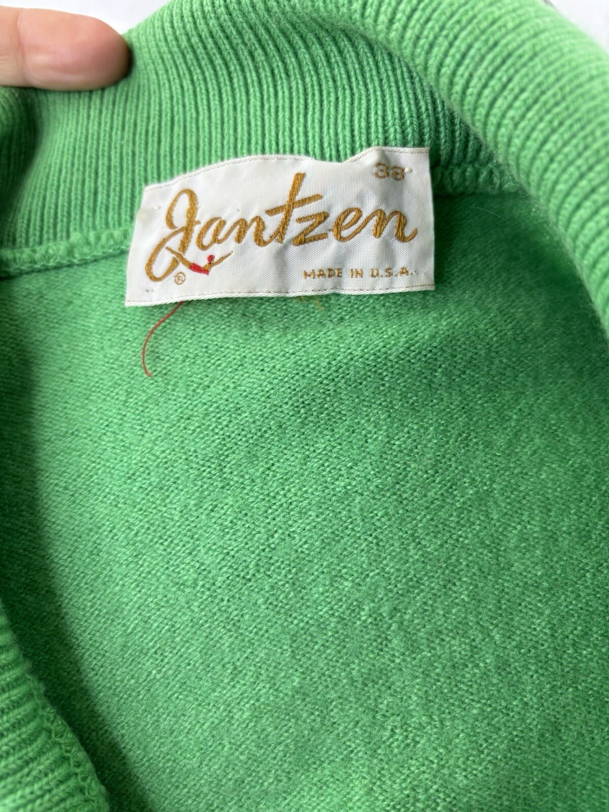 Vintage Jantzen 50s Wool Knit Cardigan Sweater 38 M USA Green 1950s Betty Paige