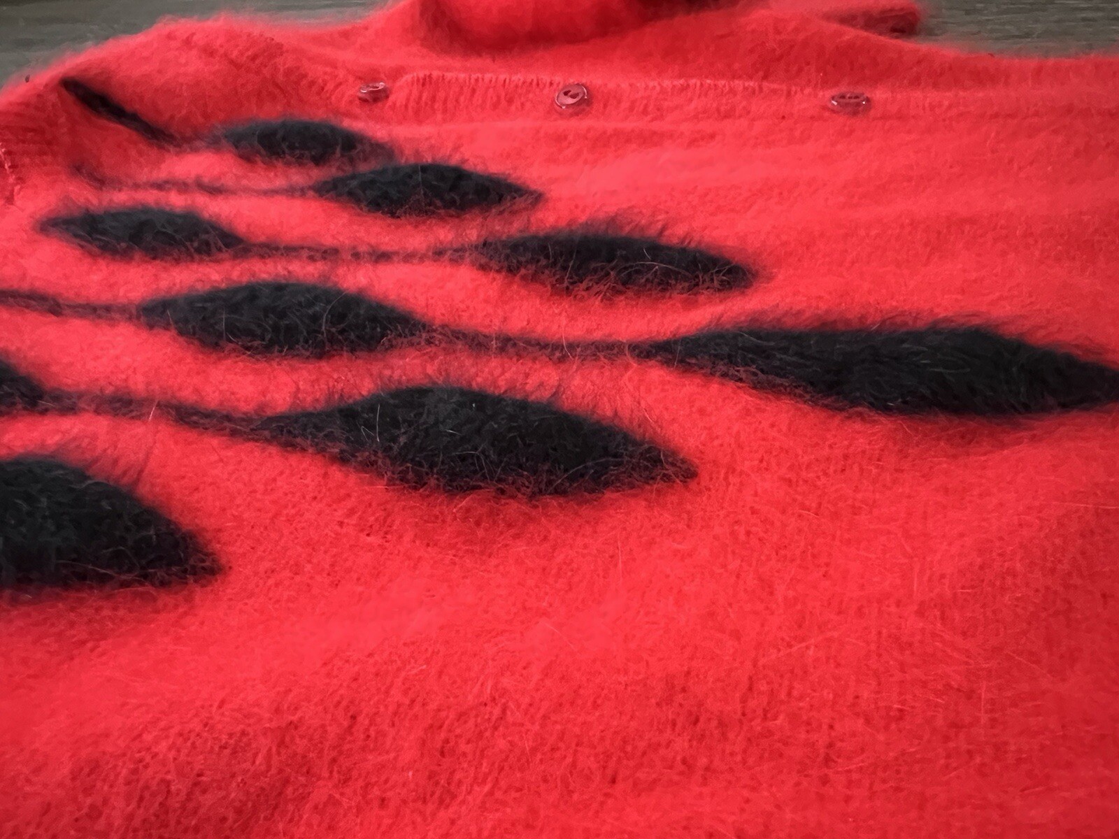 Vintage Dolman Sleeves Red Angora Sweater Big Star, Korea. So 1980s! Soft Fuzzy