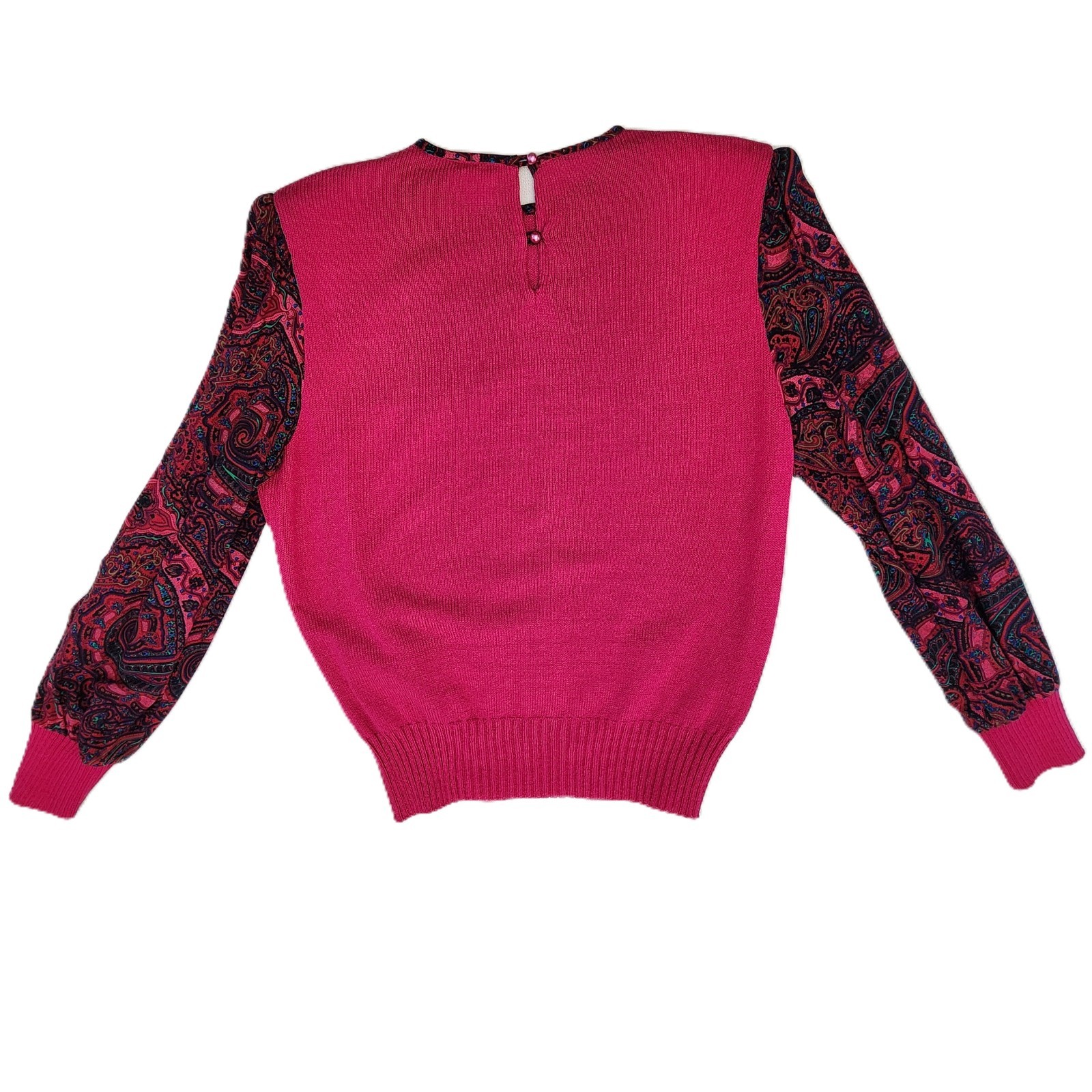 Vintage 80s Pink Paisley Two Piece Sweater Skirt Set Anthony Sicari Size 12