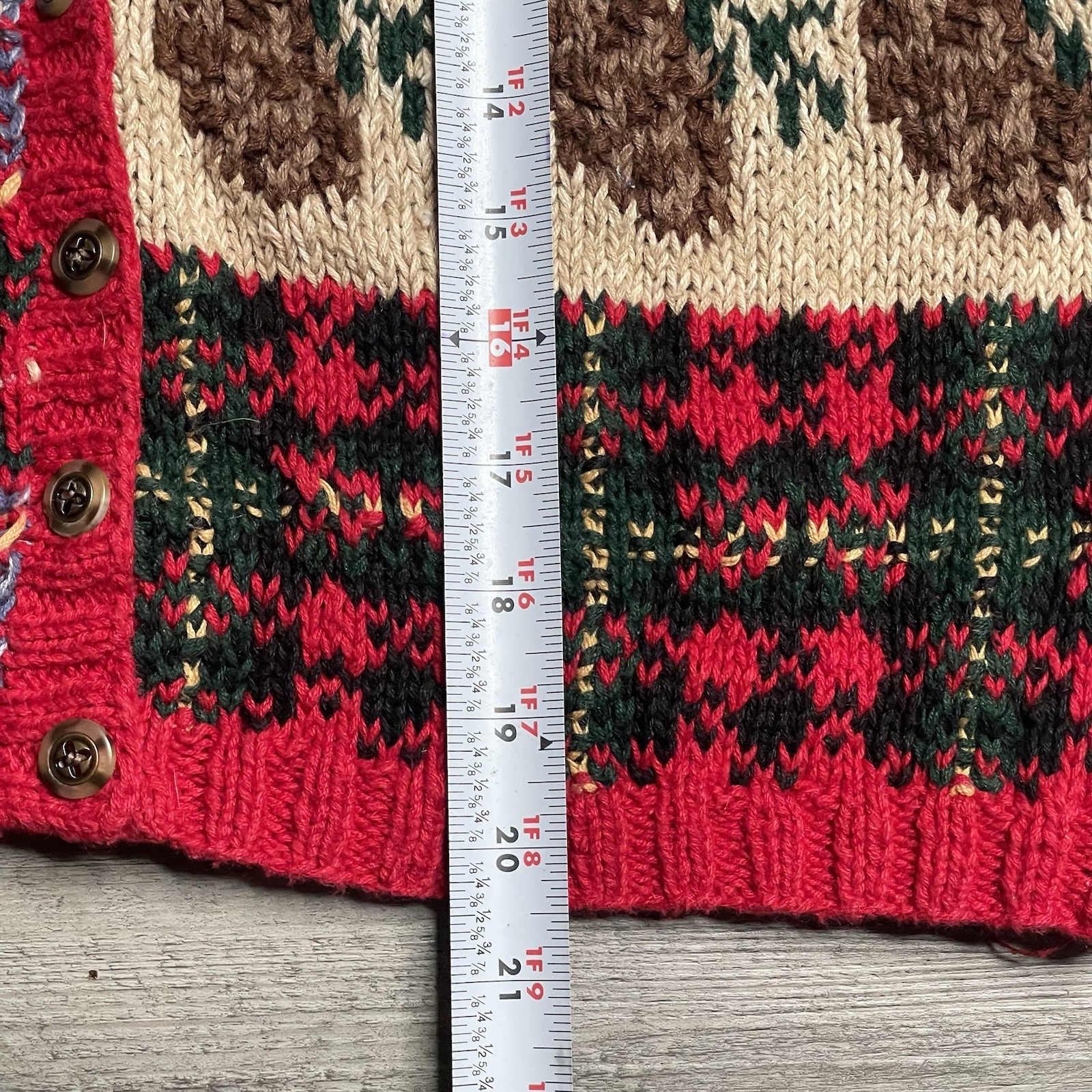 Vtg Robert Scott Ltd Hand Knit Christmas Sweater Vest Patchwork Pinecone Plaid L