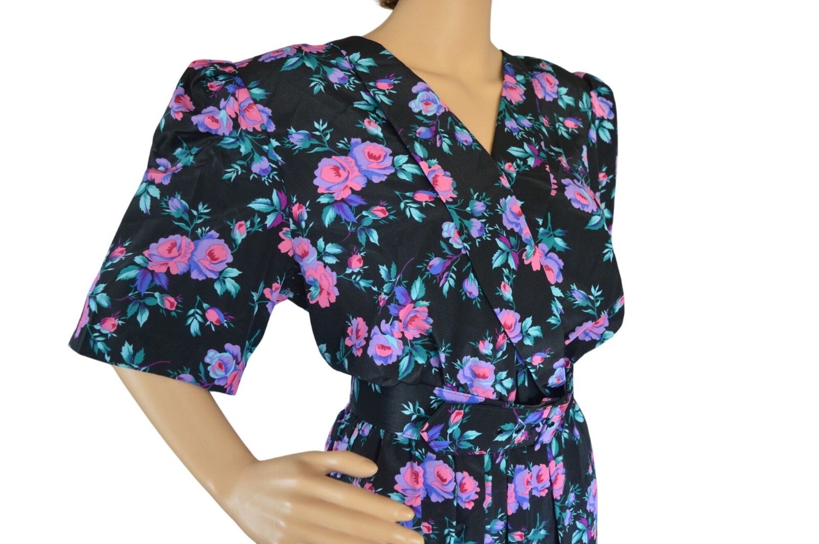 Vintage 80s Pellini by Von Bramlett Floral Shirt Dress with Belt Womens Modern S