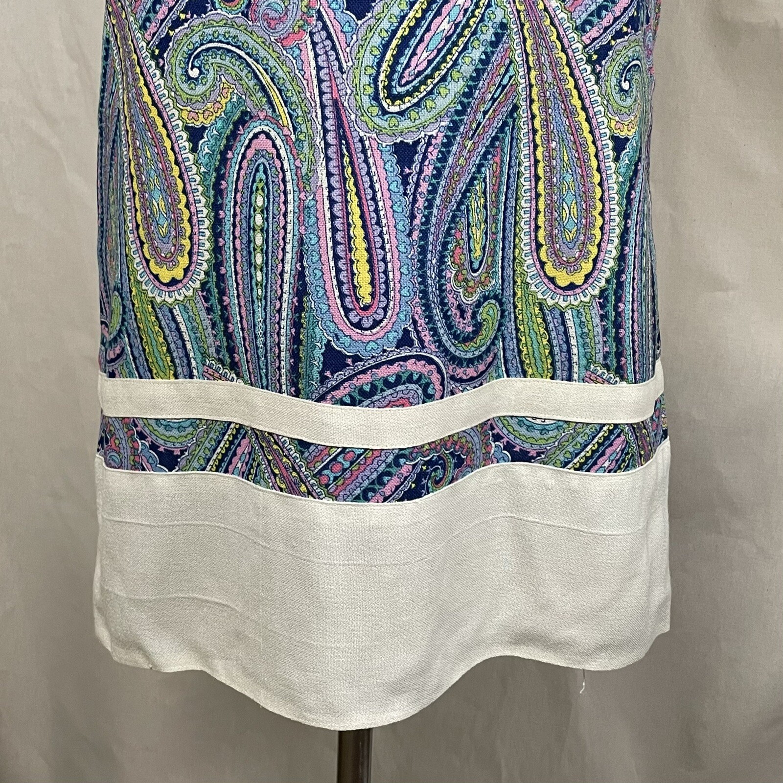 Paisley Shift Dress Vintage 1960s XS Sleeveless Blue Purple Yellow Handmade