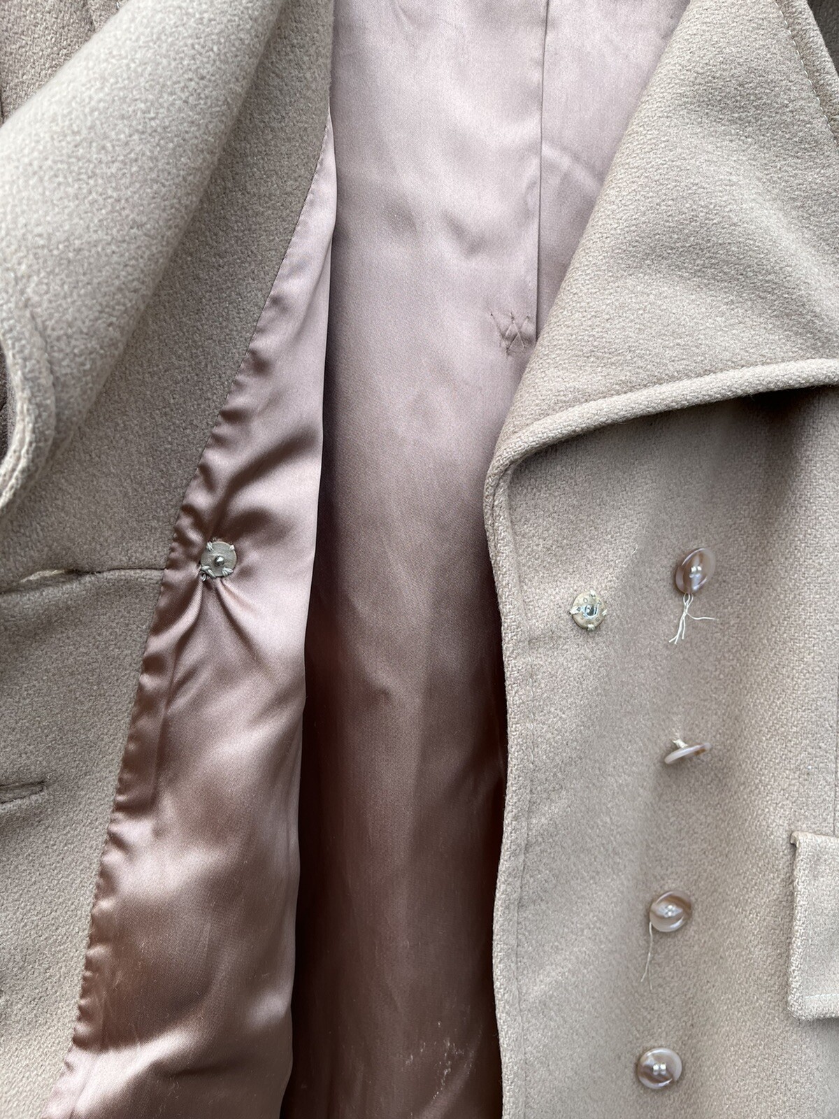 Vintage Beige Double Breasted Winter Coat by Carillon Size Small/ Medium