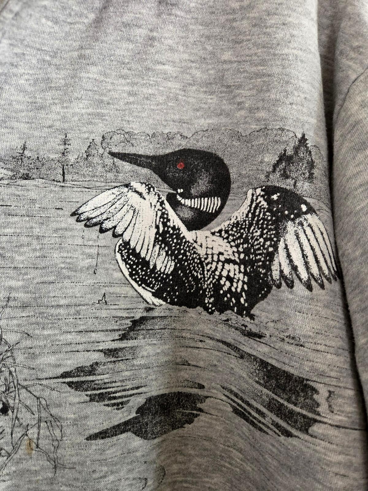 Vintage Loons Sweatshirt Gray Red Cuffs Collar Inlet Bay Made In USA XL Womens