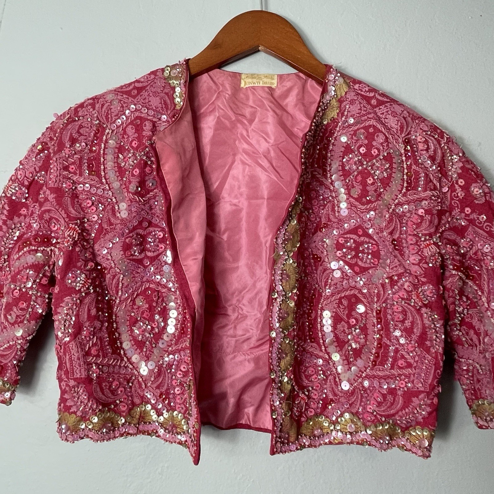 Bonwit Teller True Vintage Sequined Pink Womens Top Small Embellished Rare