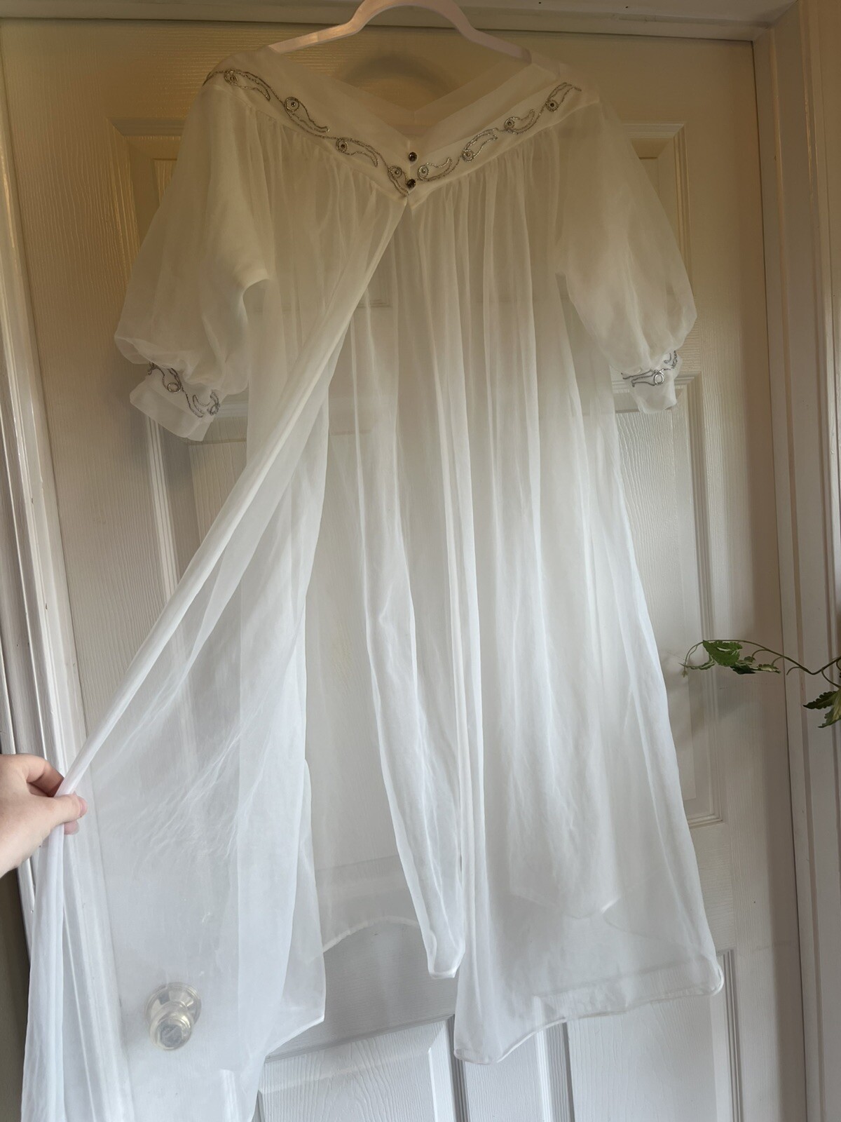 Vintage 60s(?) Pandora’s Lingerie Peignoir Bridal Chiffon Robe Size Medium