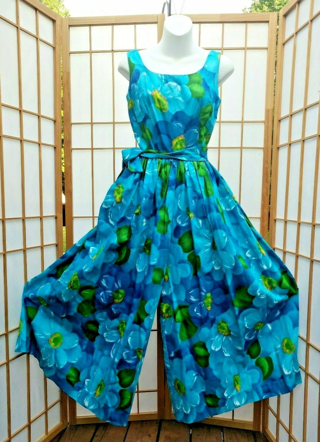 VTG Kalama Fashion Hawaiian Hawaii Dress Jumper Romper Culottes Jumpsuit Floral