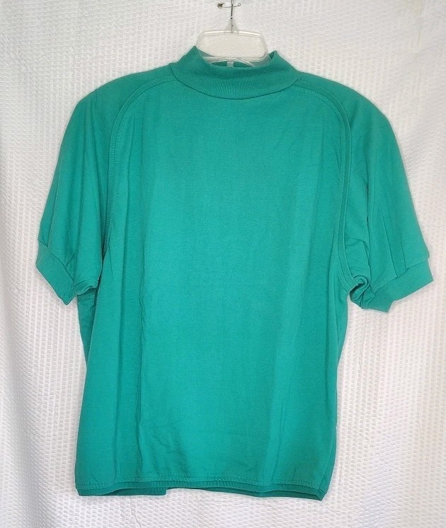 VTG 80’S DB Sport Pullover Short Sleeve Shirt Women’s L Green Shoulder Pads Top