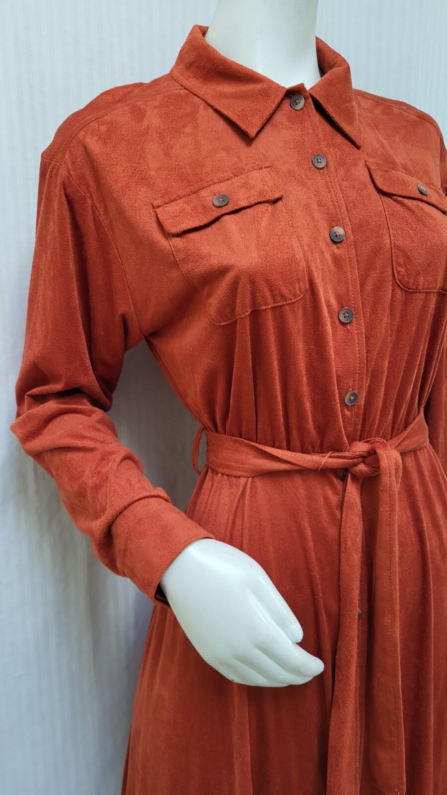 Vintage CALVIN KLEIN Orange Ultrasuede Shirt Dress w/ Tie Belt – Size M