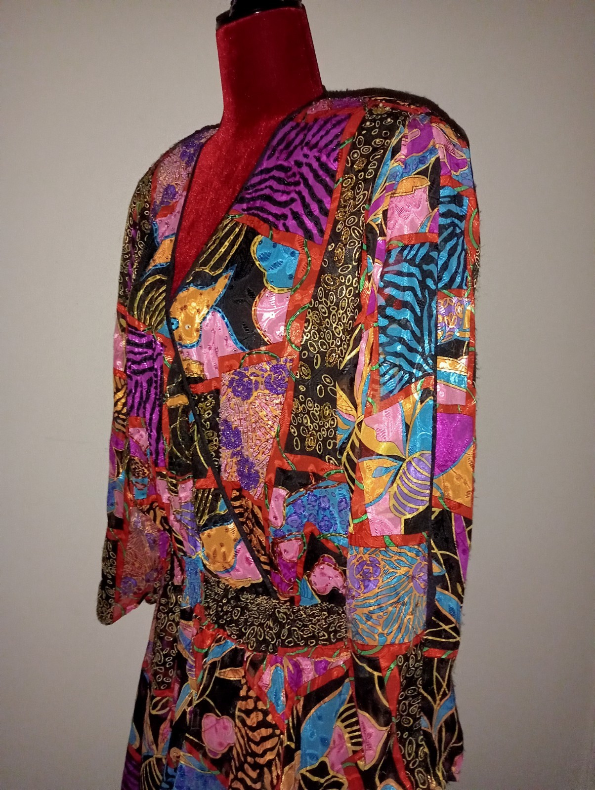 Vintage Diane Freis Georgette Maxi Dress purple turquoise black vibrant Boho