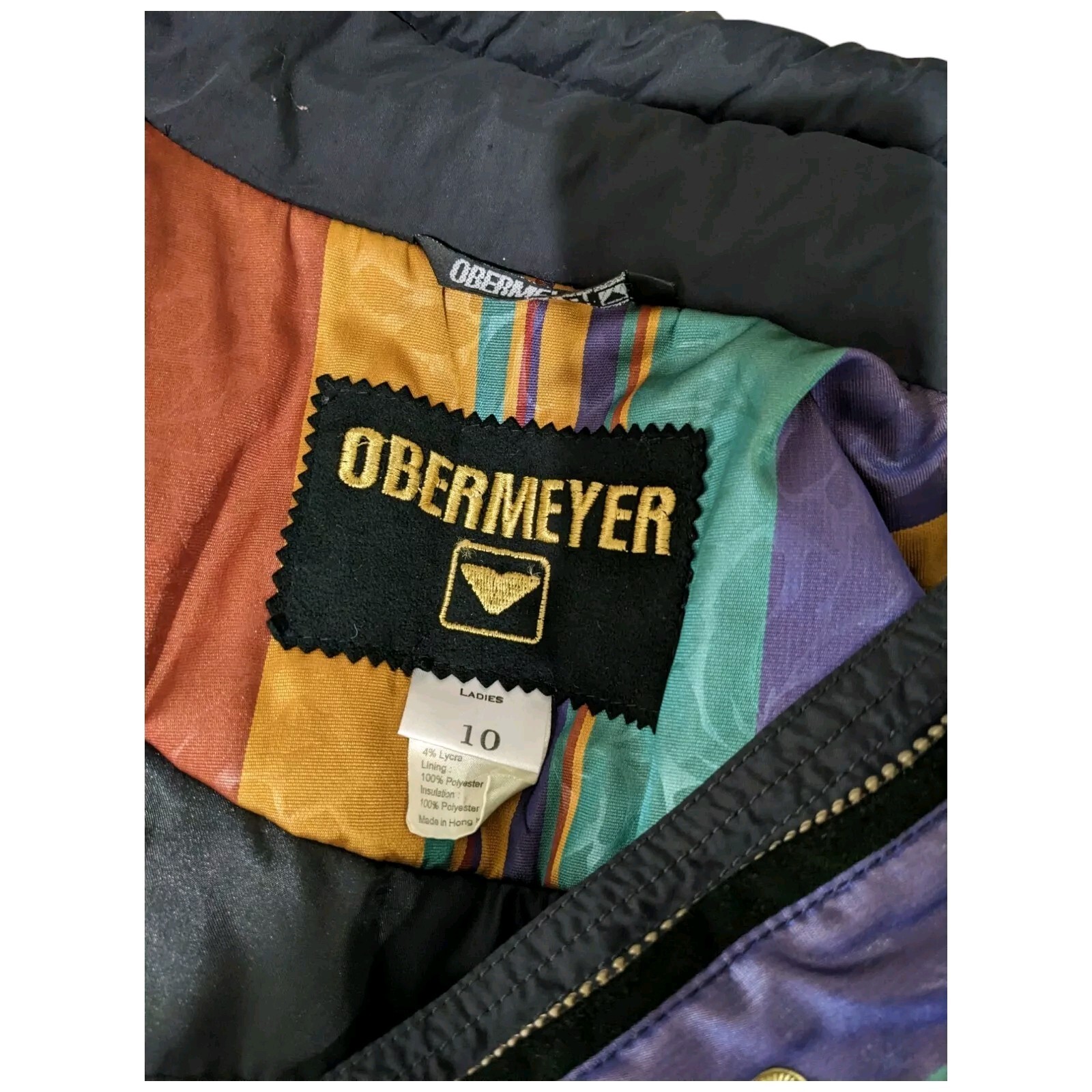 Obermeyer Color Block Ski Jacket Womens 10 Puffer Coat Colorful Striped Floral