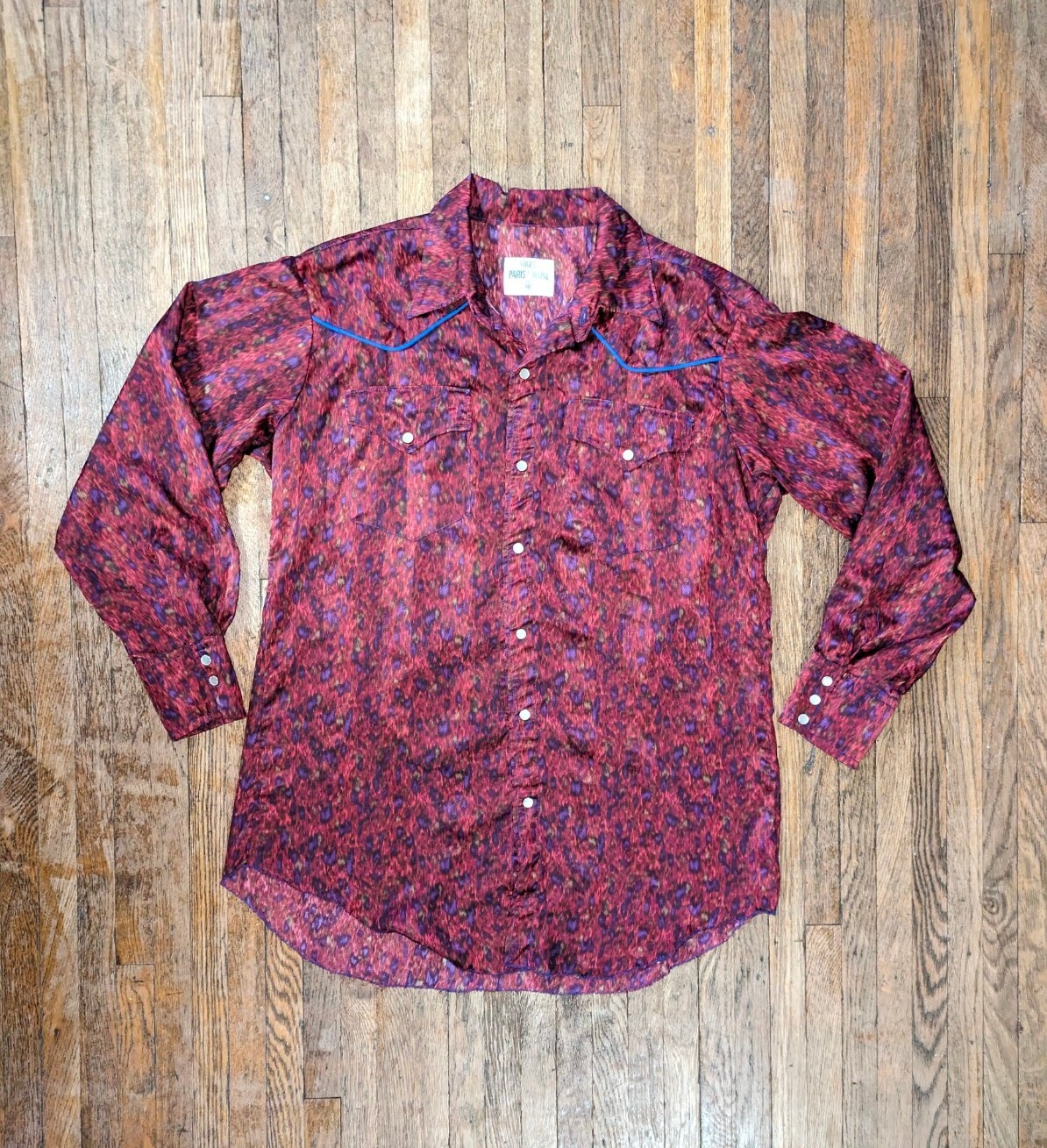 VTG 60’s Vogue Paris Original Handmade Long Sleeve Shirt Pearl Bottons Size L