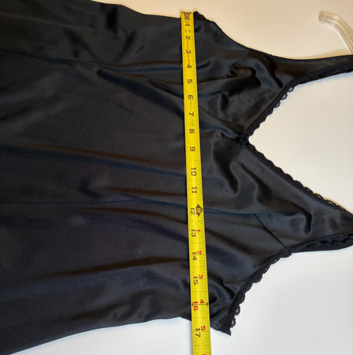 Vintage Black FULL SLIP Dress MEDIUM Gothic Flowy A-line Shift Scalloped TRIM