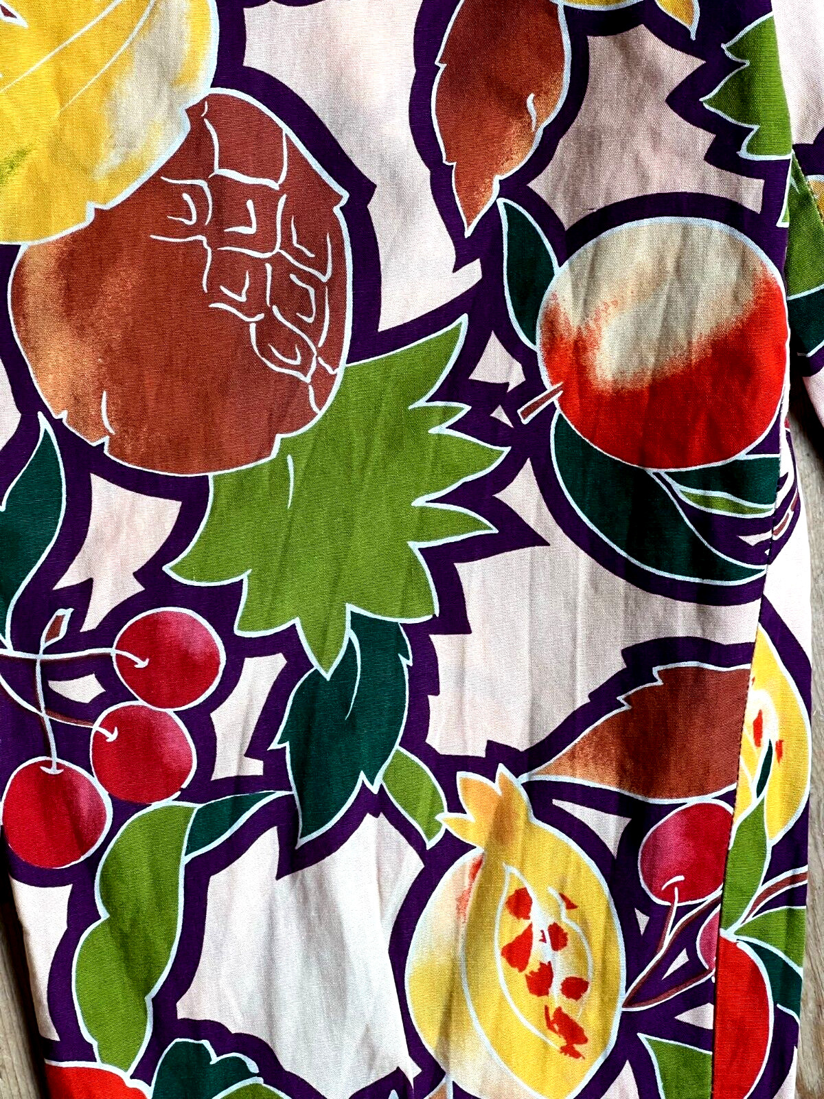 Vintage 1950s Cherry Print Cotton Pencil Pants S Fruit Pattern Crop Pant