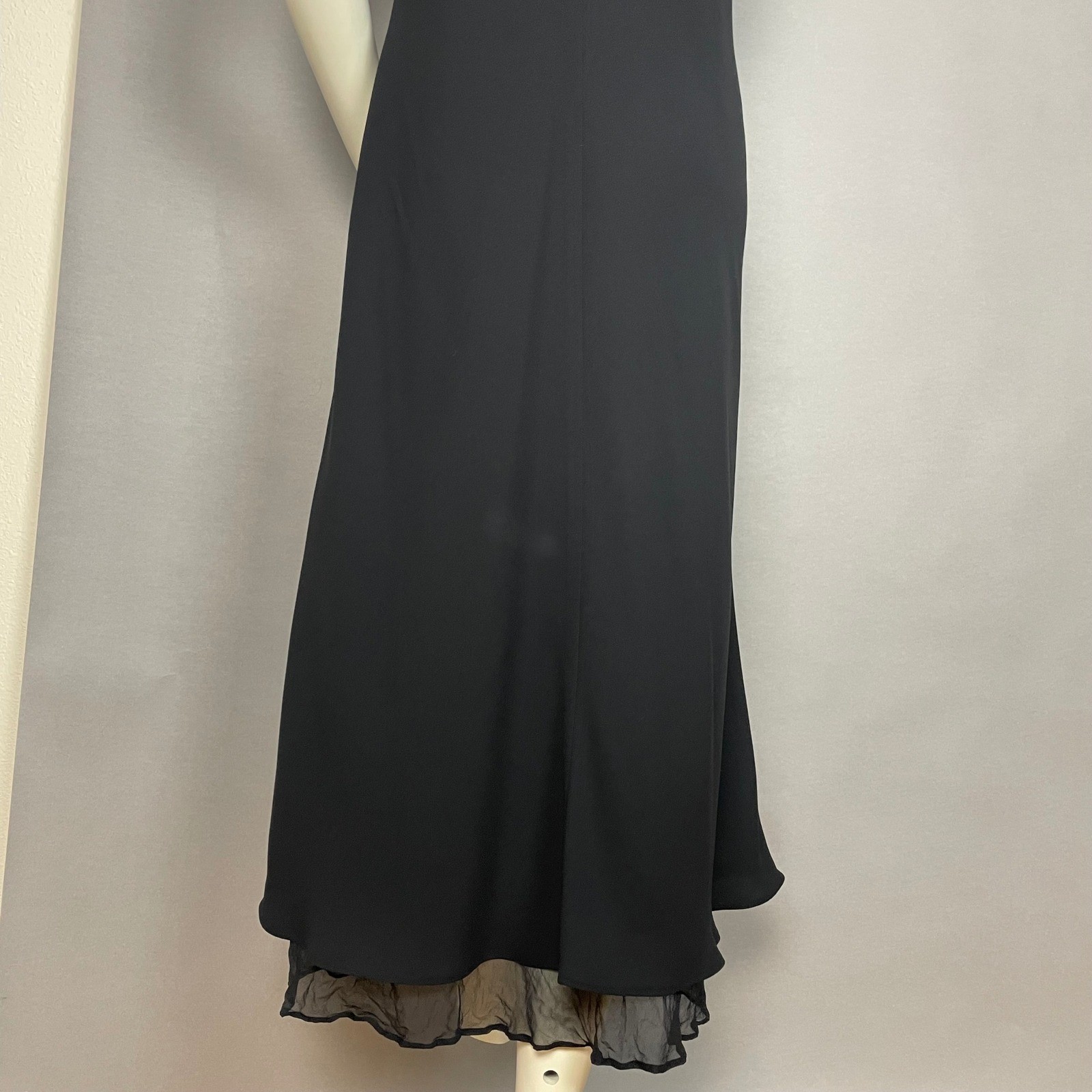 Vintage Jones New York Dress Midi Dress Women 16 Black Sheer Flutter Sleeve