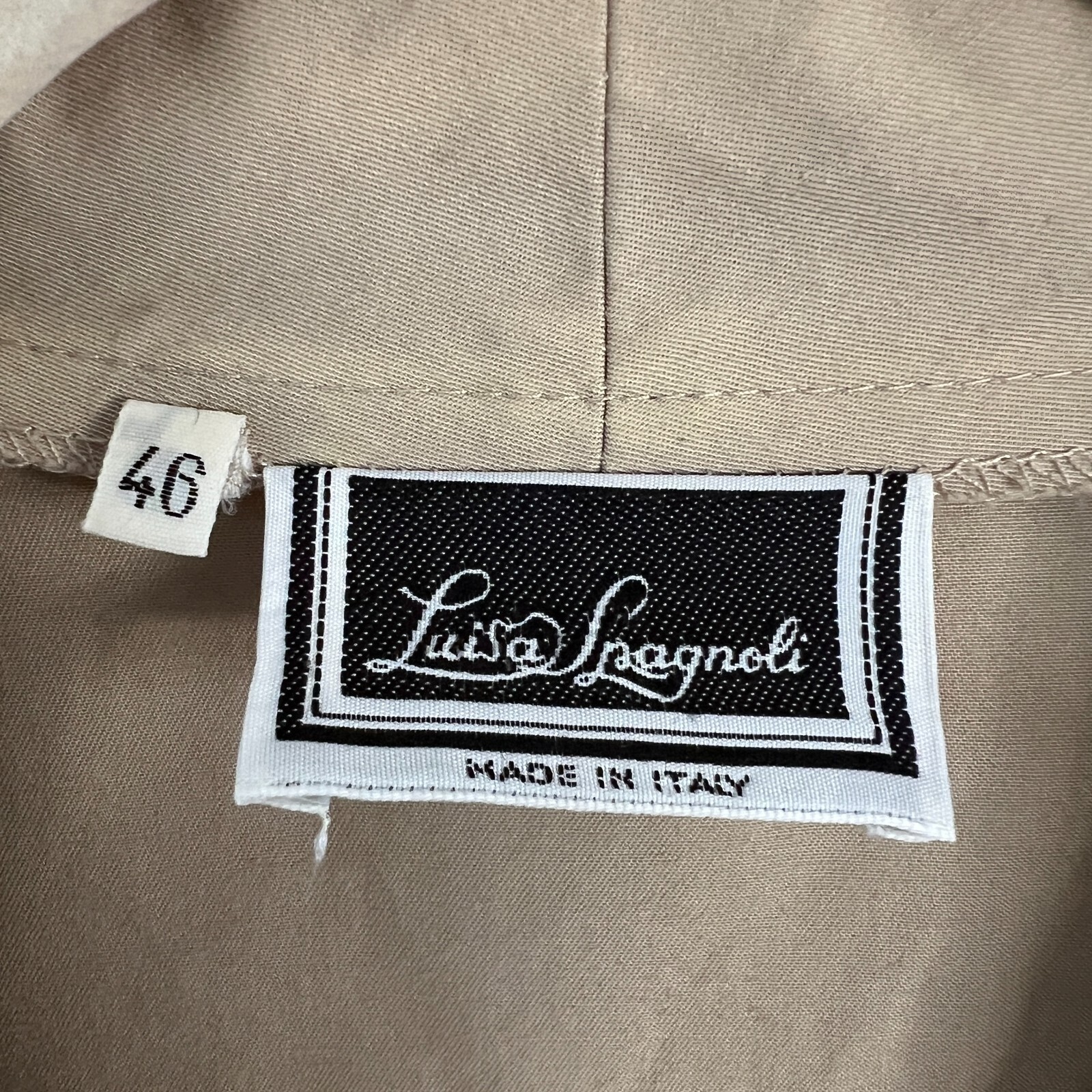 Vintage Italian Luisa Spagnoli cotton khaki tan double breasted Trench Dress 46