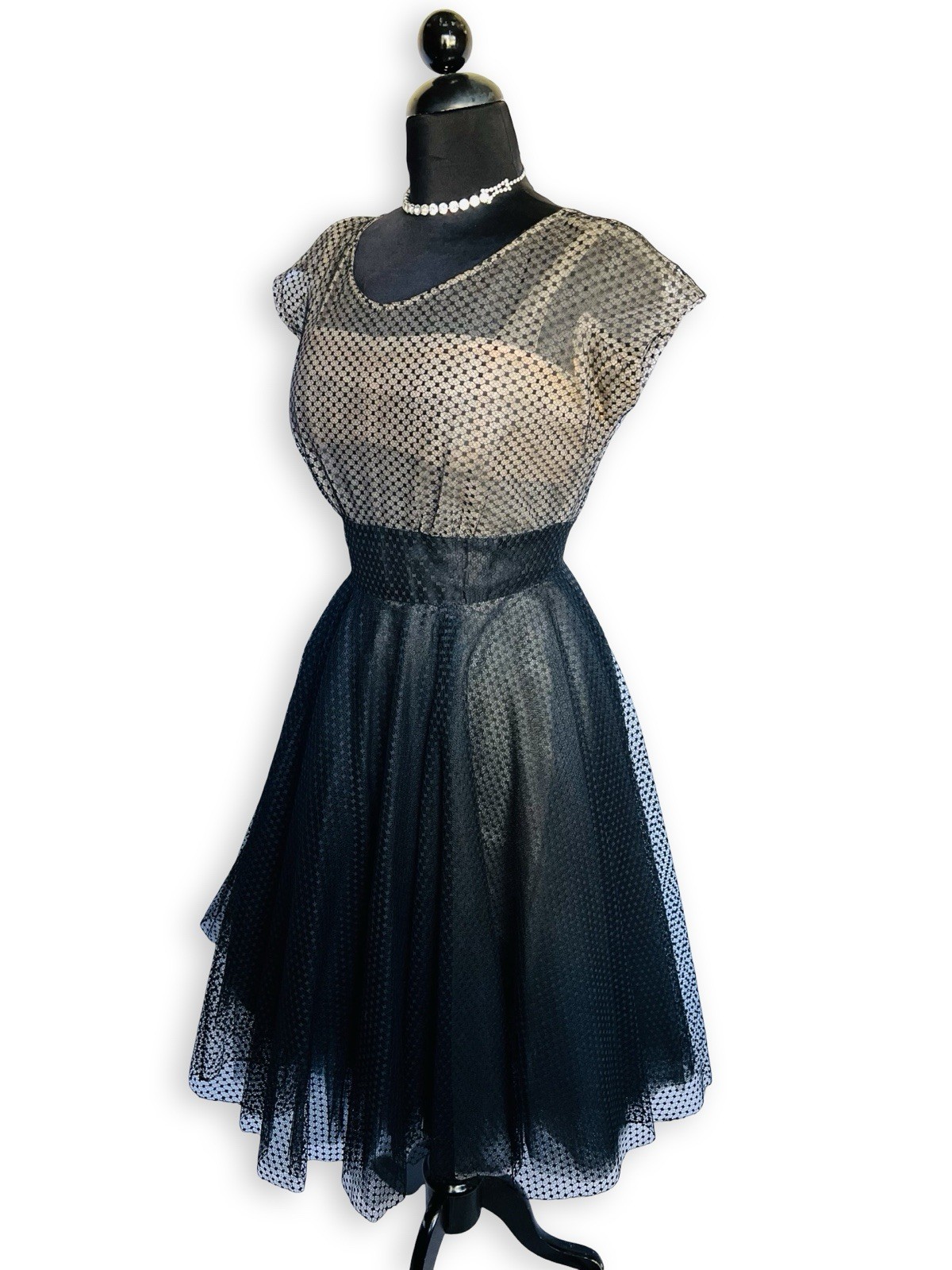 Vintage Nettie Rosenstein Bonwit Teller 1950s Nude Illusion Black Tulle Dress