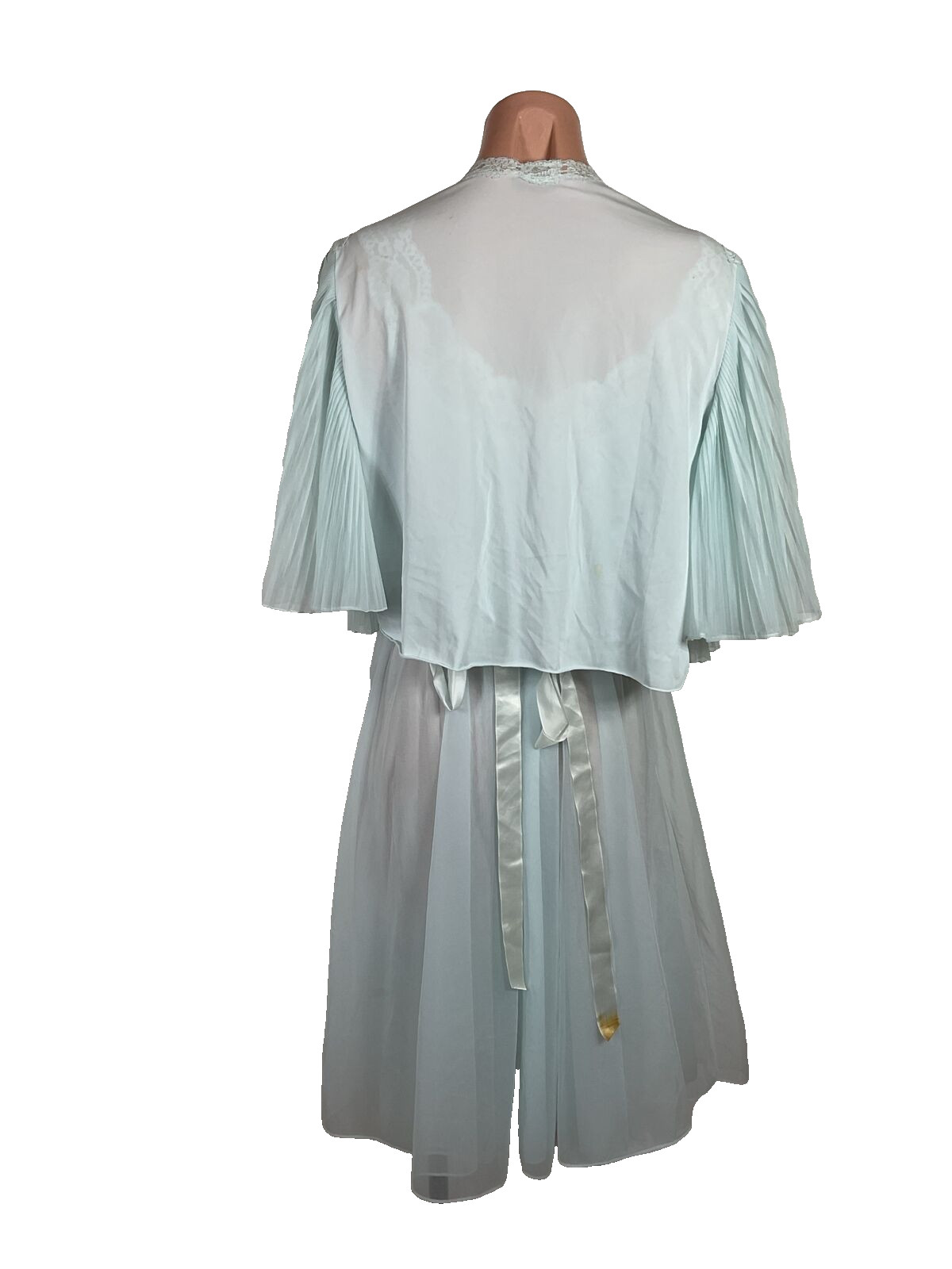 VTG PERMA PLEAT CHIFFON LACE 200″ SWEEP Peignoir ROBE Gown Cape 3pc Set RARE!!!
