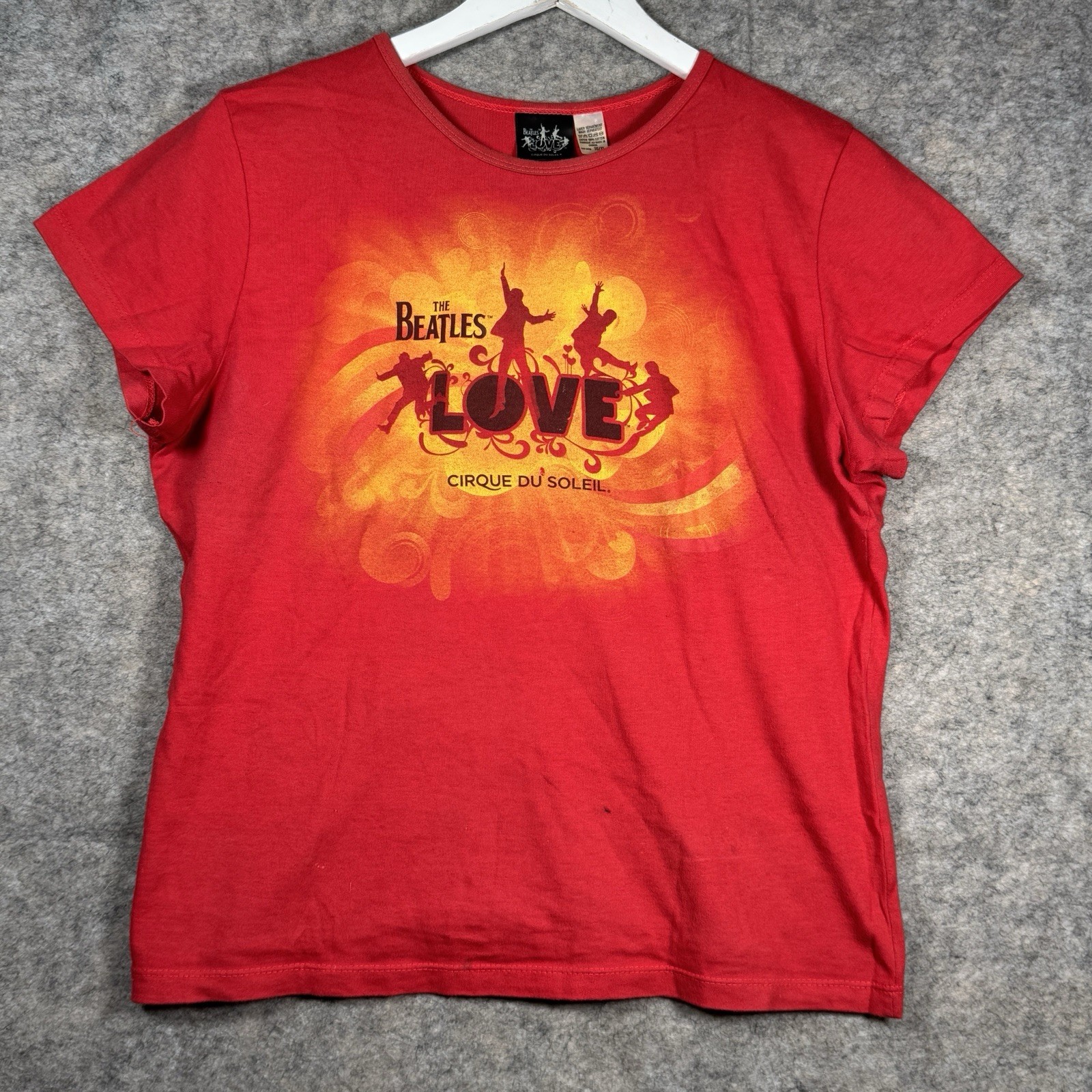 Womens The Beatles Love Cirque Du Soleil Red Graphic T Shirt Top Size XL 20×23