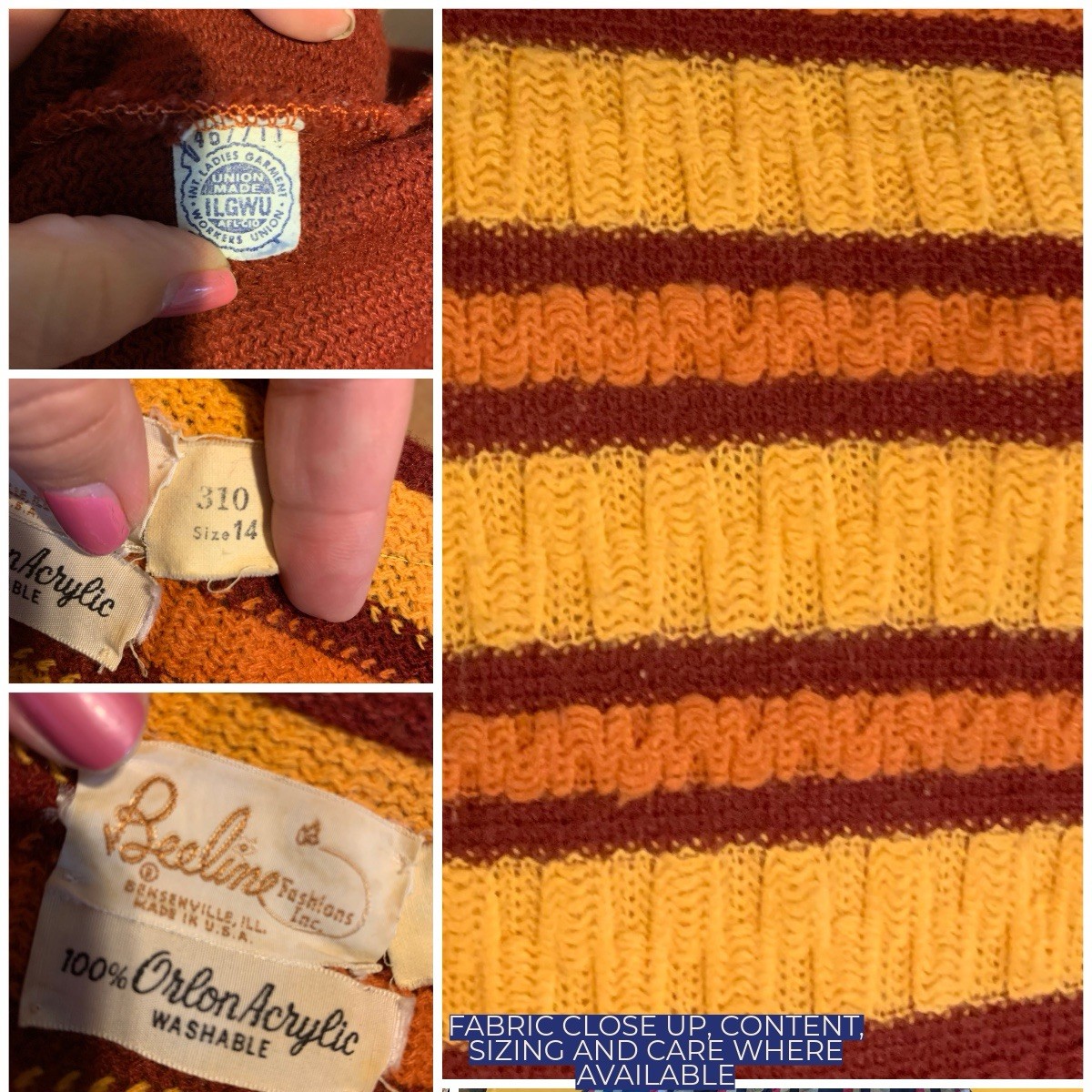 VINTAGE CIRCA 1970’S BEELINE YELLOW & BROWN CABLE KNIT SWEATER DRESS SIZE APPX L