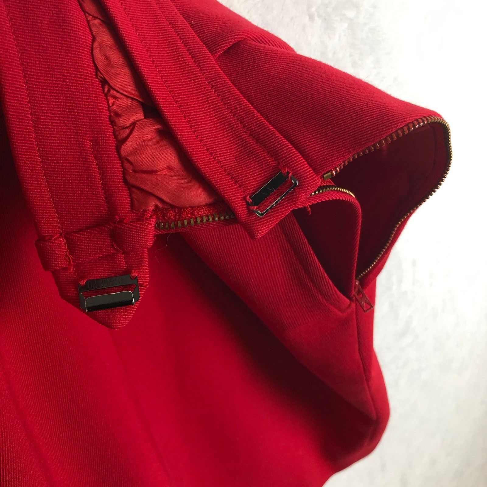 VTG Saint Laurent Rive Gauche Pencil Skirt Sz 38 Red Pockets Side Zip France