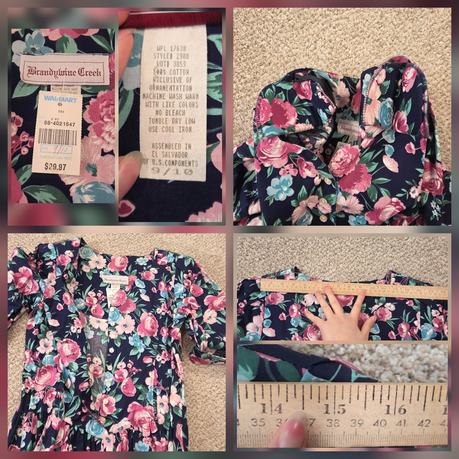 VTG Brandywine Creek A-Line Floral Garden Cottage Midi Dress Button Bow 9/10 NEW