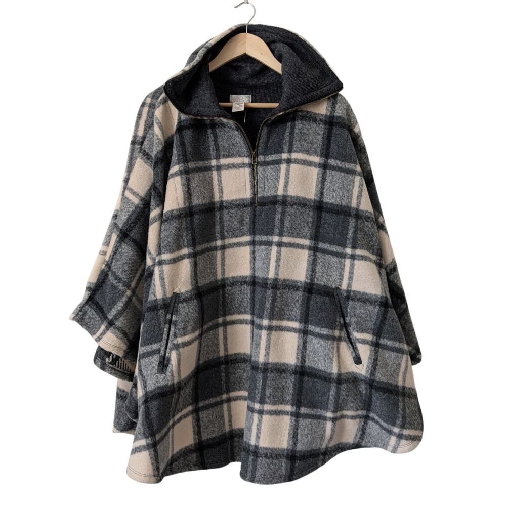 Free People Oversized Poncho with Pockets Gray & Cream OS Winter Indie Cottage