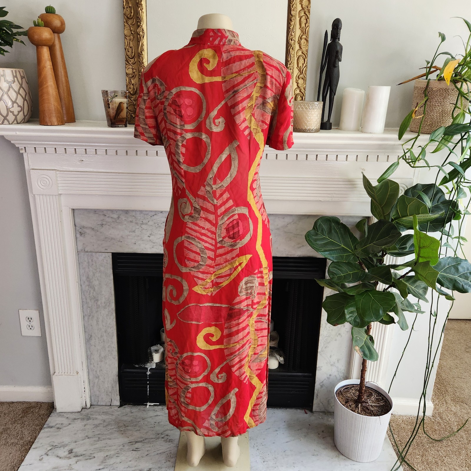 Vintage Y2K Joseph Ribkoff Red Tunic Brown Graphic Art To Wear Boho Size 10