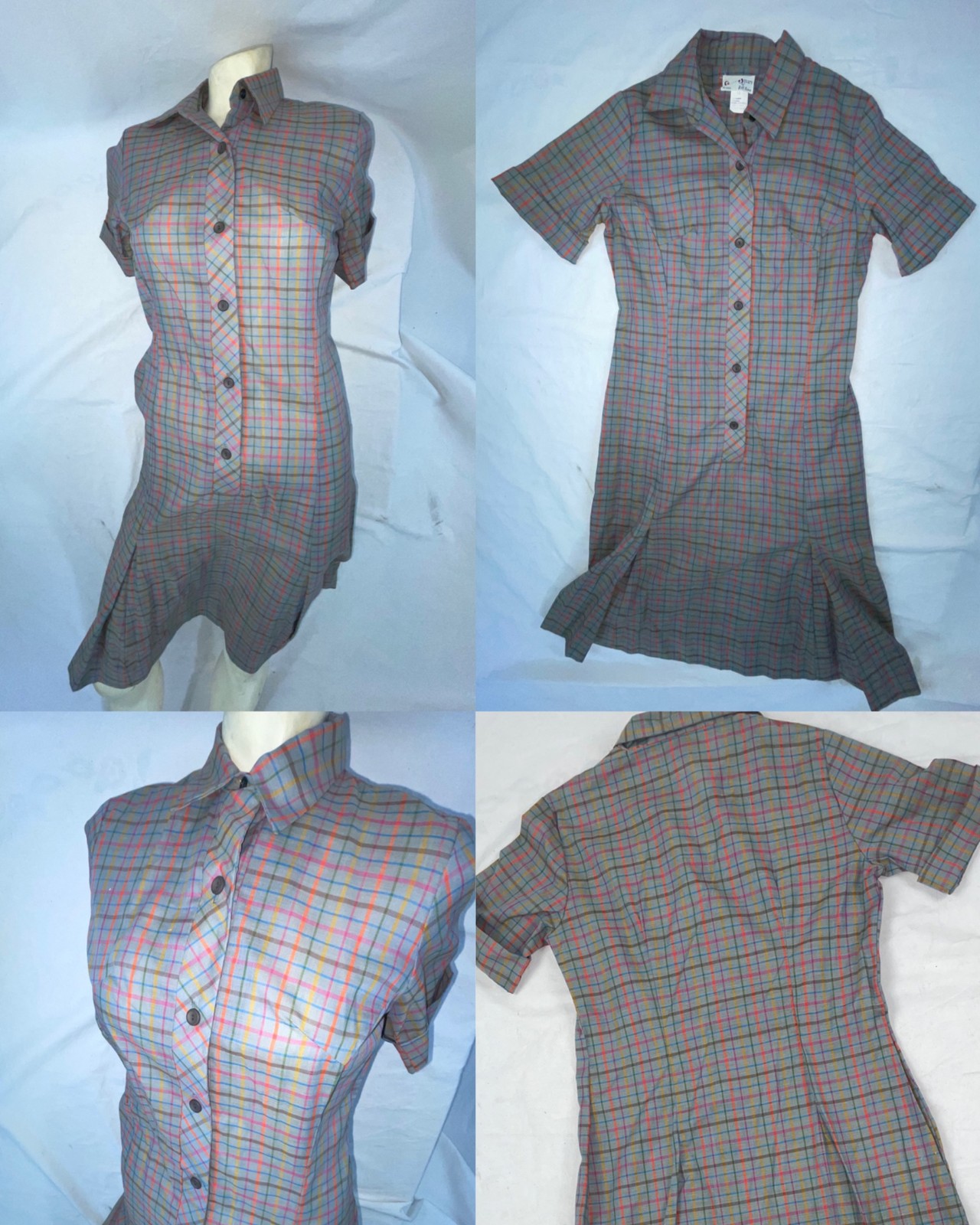 VTG 60S 70S WOMENS SMALL STRIPED UNIFORM BUTTON FRONT ROCKABILLY SCOOTER DRESS