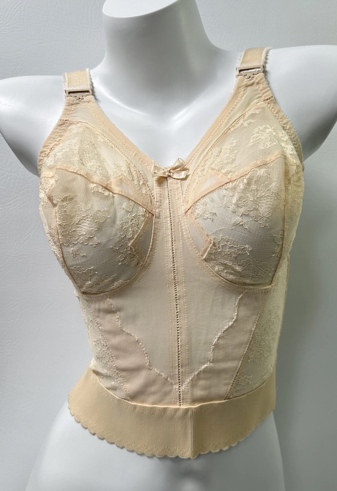 Vintage Bali 3300 Longline Bra 36D Lace Bustier Retro Pin-Up 1985