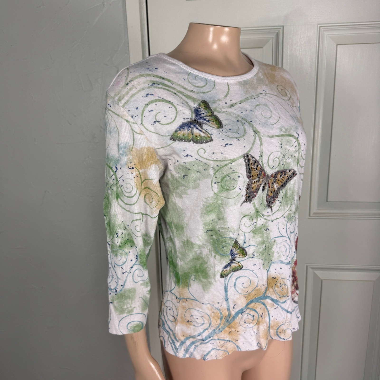 Vintage Y2K Shirt Endless Designs Cotton Baby Tee Knit Small Cat Butterfly F3-17