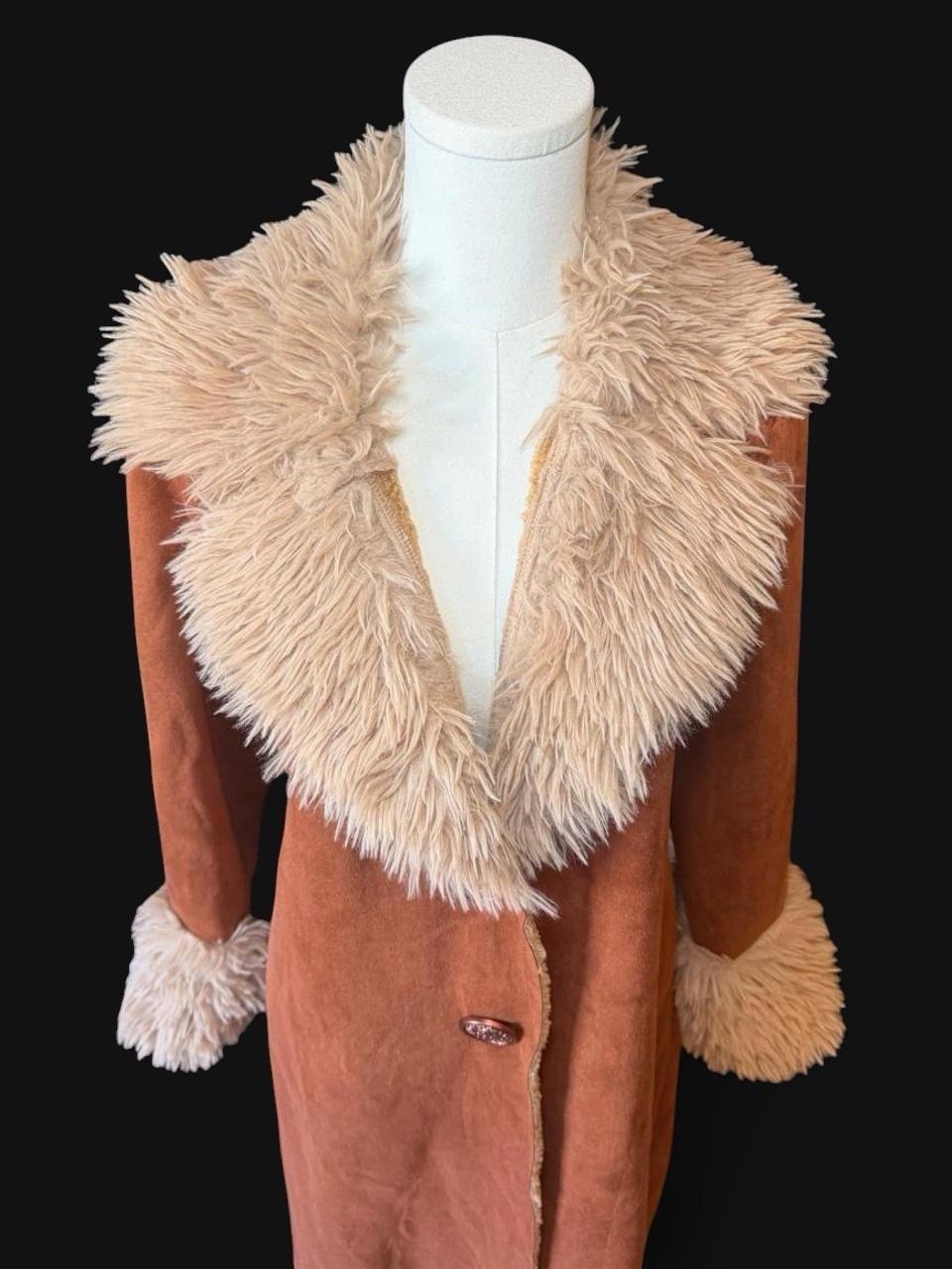 Vintage 70s Style Faux Shearling Teddy Coat | Size M