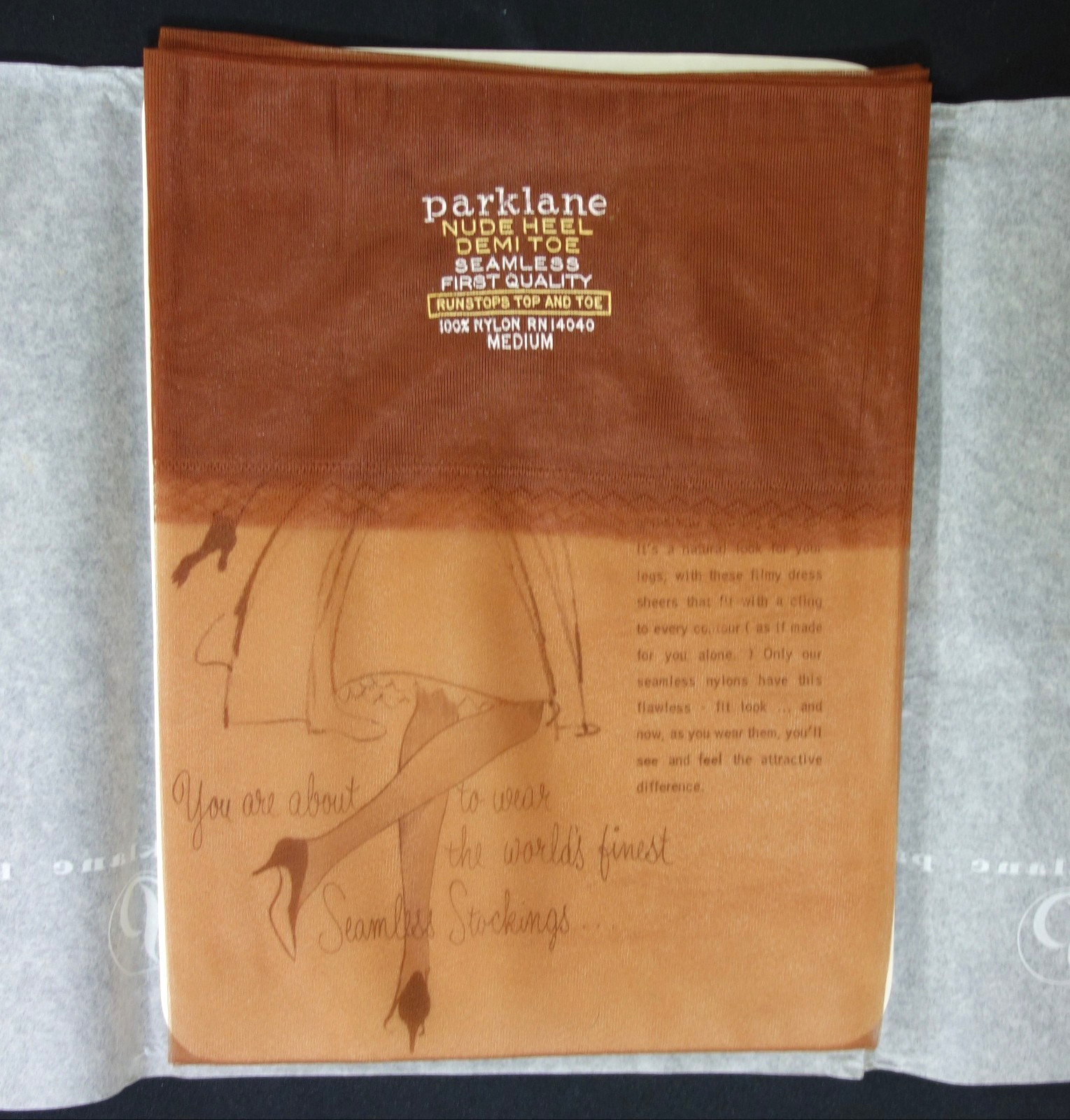 5 PR BOXED VINTAGE~PARK LANE~10.5 RT 15 DENIER SHEER NYLON STOCKINGS BROWN TOAST