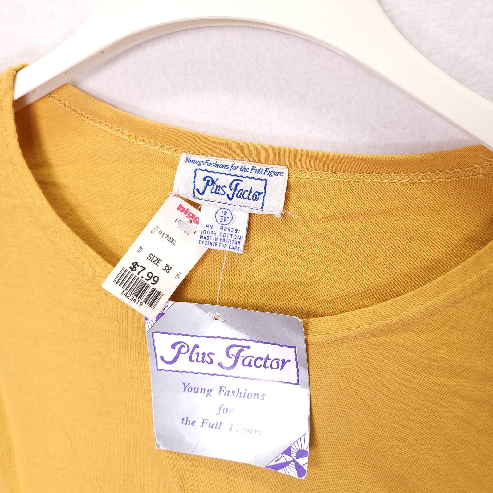 Vintage Plus Factor Mustard Yellow Dolman Sleeve Cotton Top Shoulder Pads NWT 38