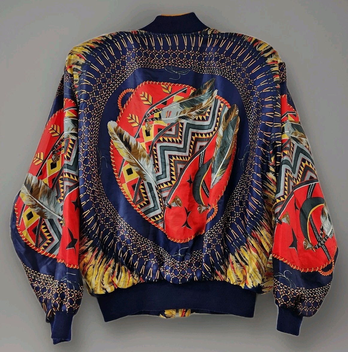 Vintage 80s Chardin Satin Finish Bomber Jacket XL Oversized Geometric Korea