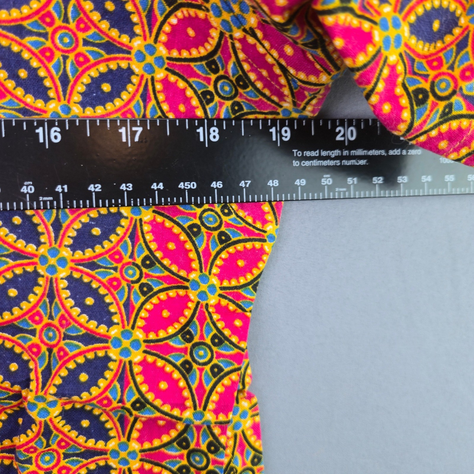 Handmade Vintage Batik Print Top Tunic M Pink Blue V-Neck Short Sleeve 2134