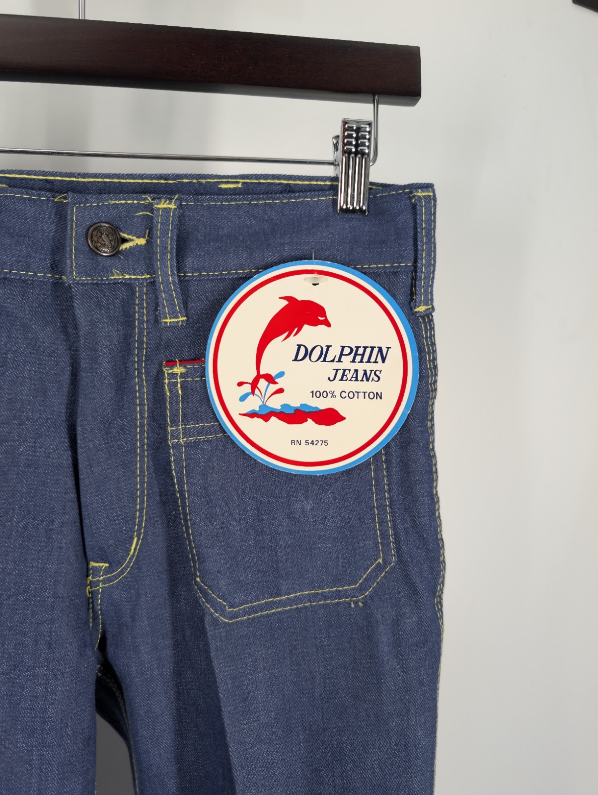 Vintage 70s Bell Bottom Indigo Denim Jeans Hippy NWT 28 31 Flare Rockabilly
