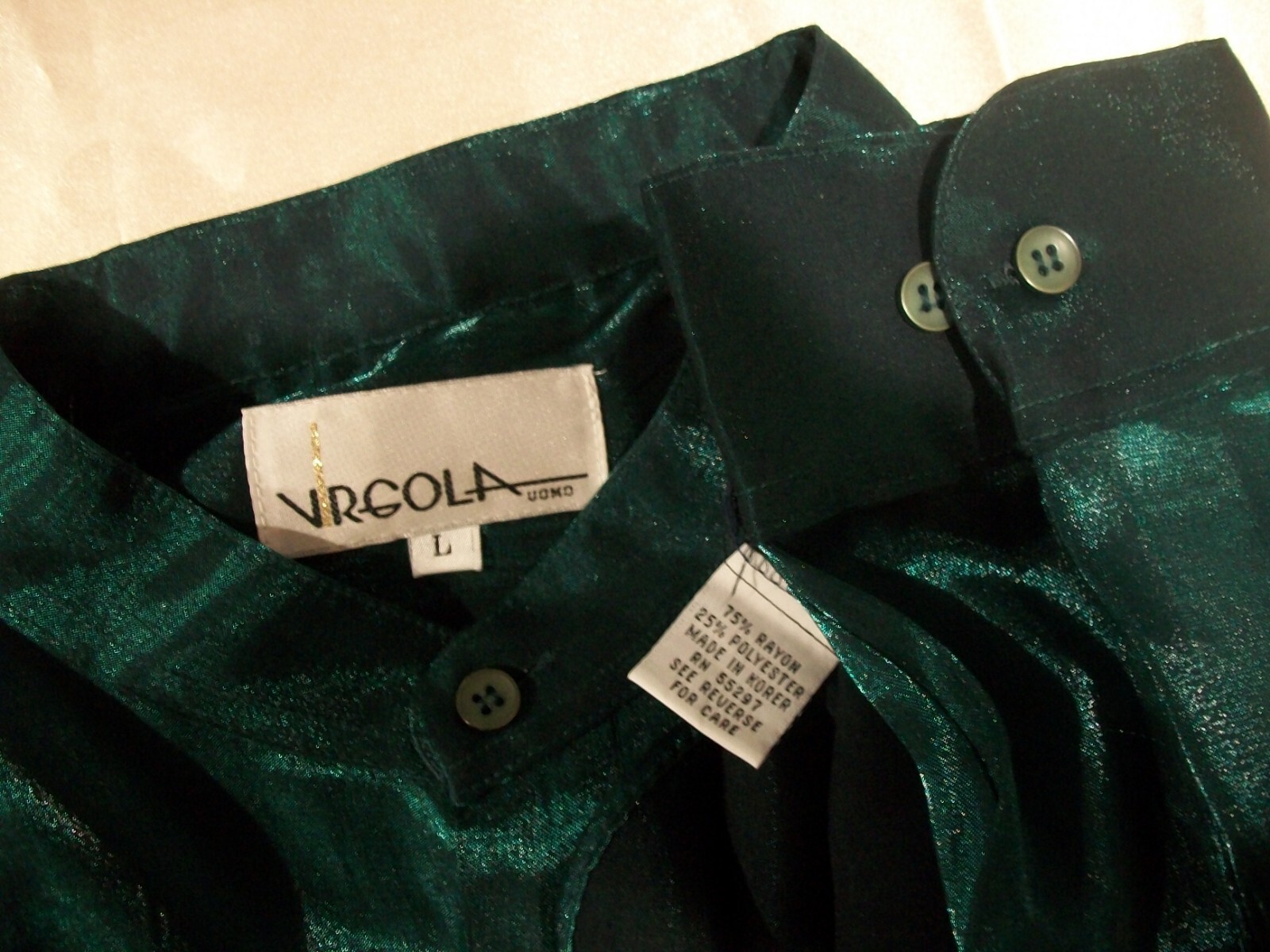 Vtg Green Rayon Button Blouse Shirt Top L