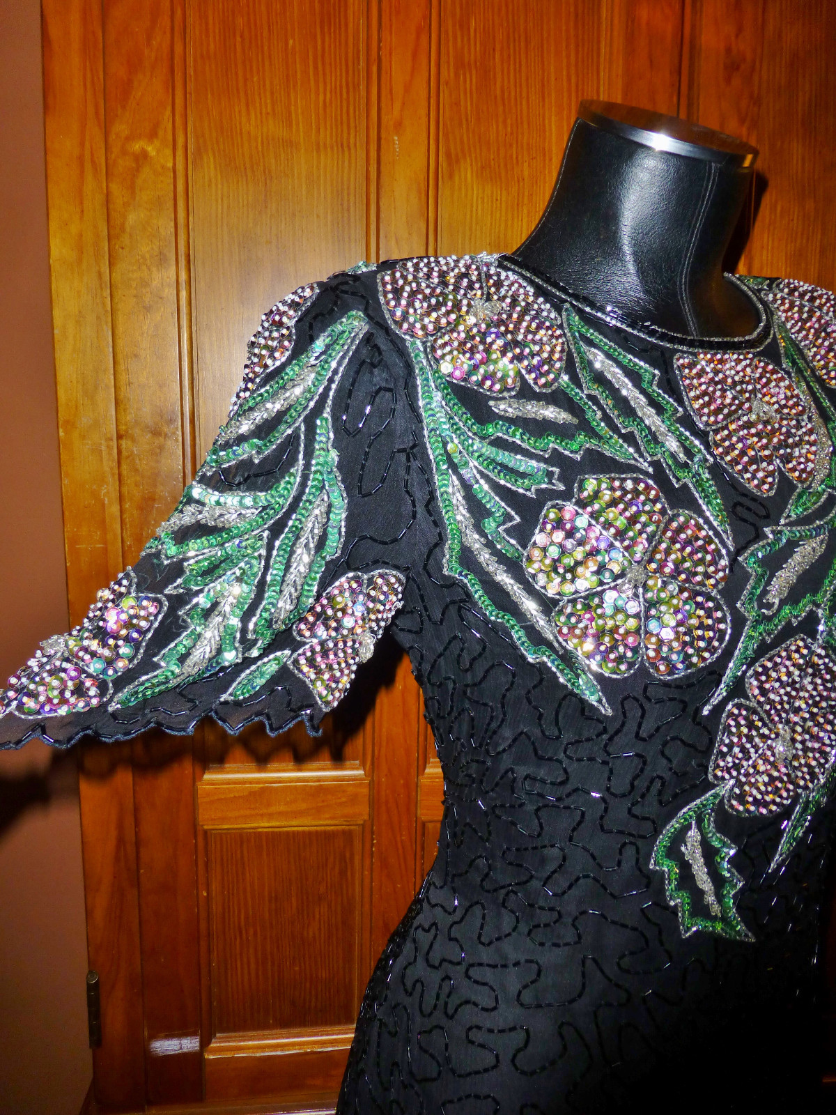Vtg 80s SCALA Sequin Beads SILK Embroidery GLAM Cocktail Evening Party DRESS PL