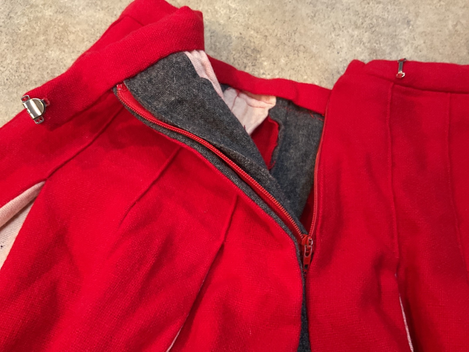 VTG Cheerleader Wool Pleated Cheer Skirt Red, Grey ,White 24” Waist